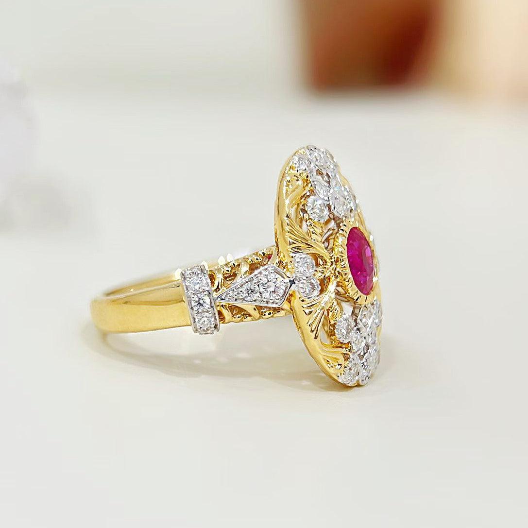 Vintage 18k Gold Diamond Ruby Ring (Item No. VT485)