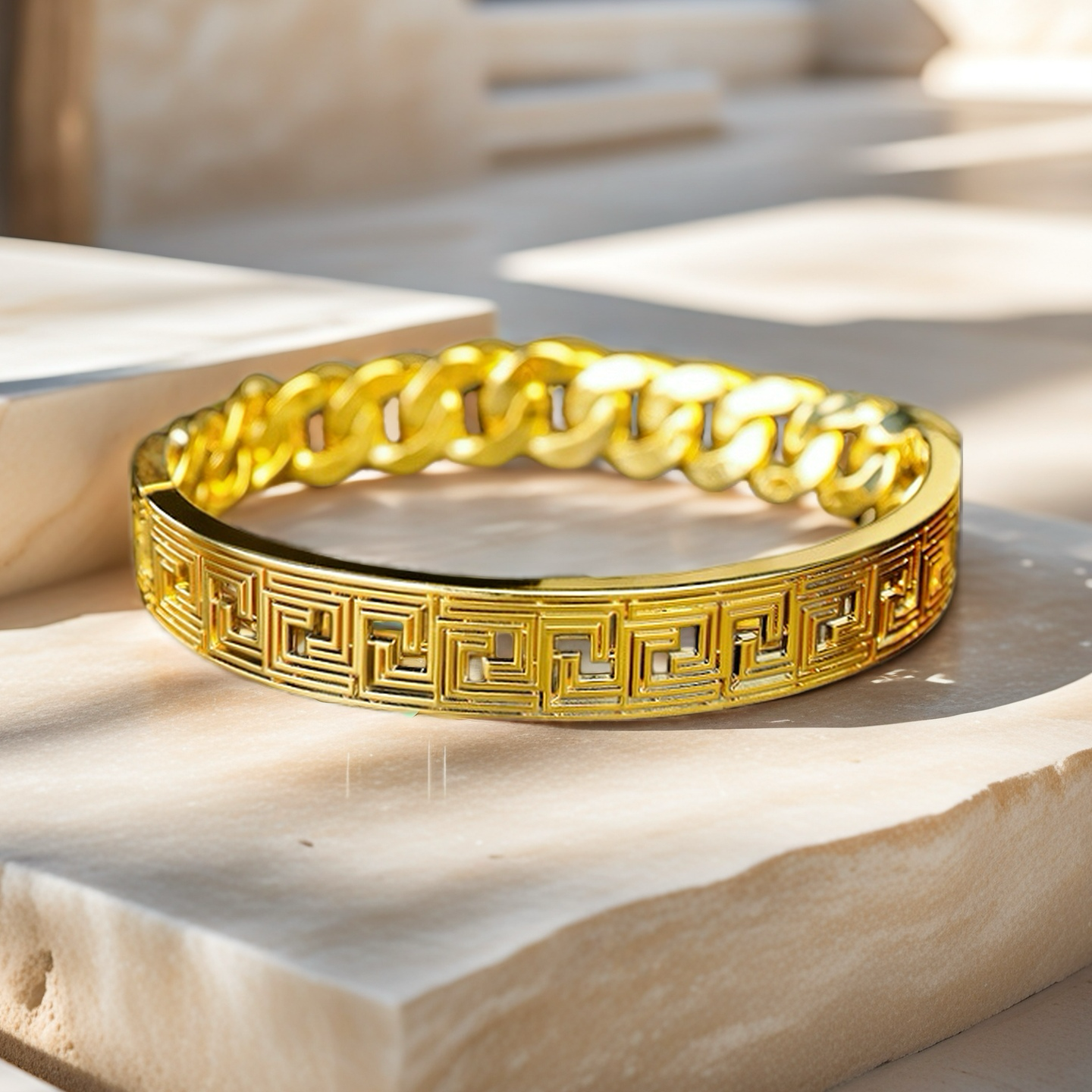 Greek Key Hollow Sterling Silver/9k/14k/18k Bracelet Chain (Item No. GB0003)