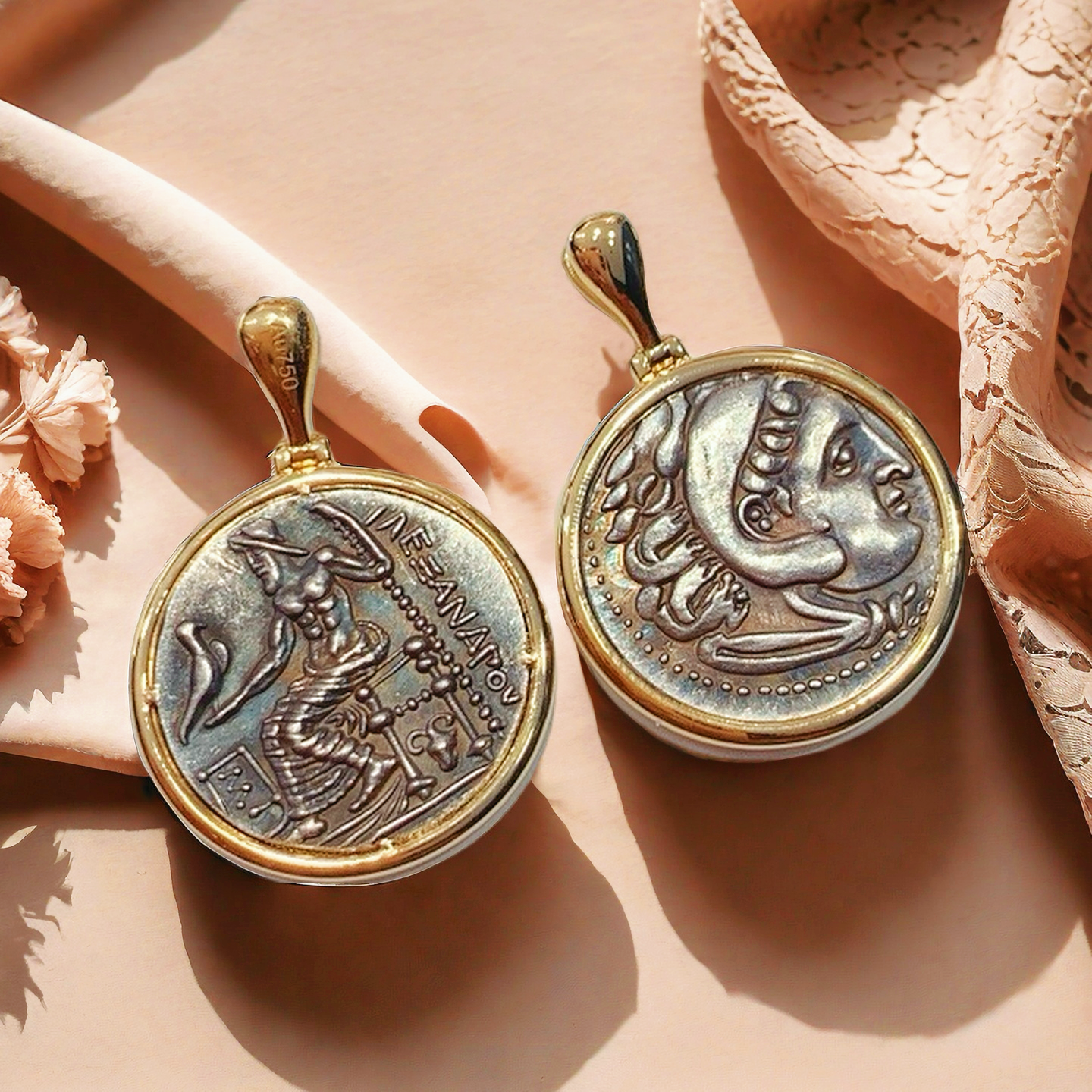 Heracles Ancient Greek Coin Medallion 18K Gold Pendant (Item No. COIN030)