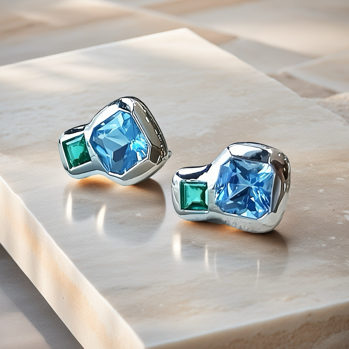 Vintage Gold Aquamarine Crystal Opal Earring (Item No. VT069)