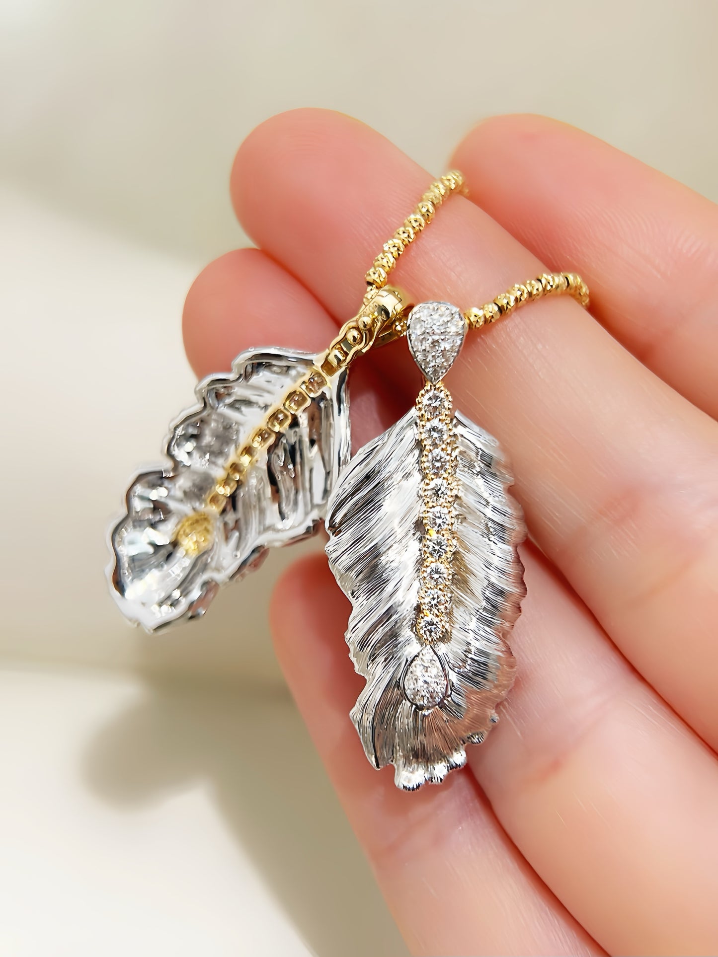Feather Vintage 18k Gold Diamond Pendant (Item No. VT382)