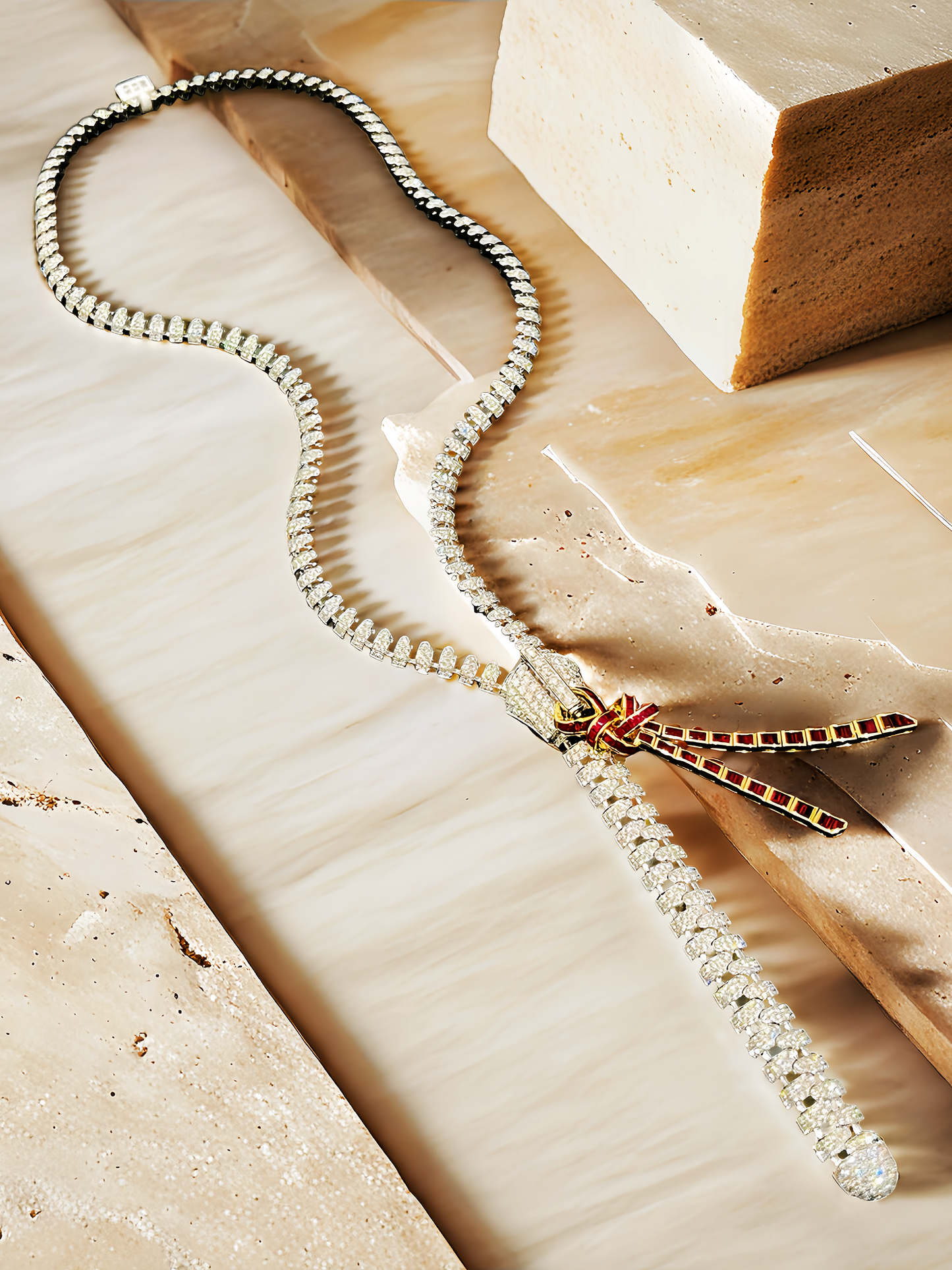 Vintage Zip 18k Gold Diamond Ruby Necklace (Item No. VT211)