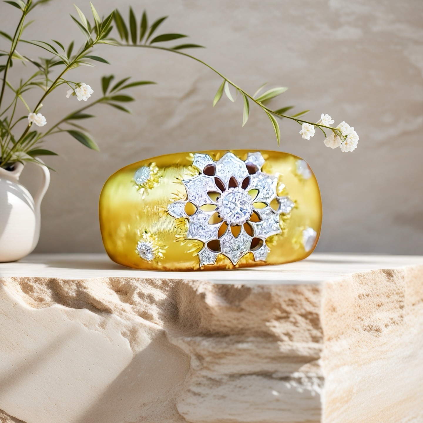 Rigato Engrave Vintage 18k Gold Diamond Ring (Item No. VT030)