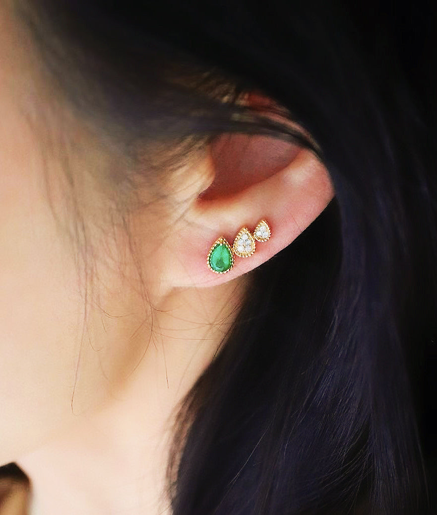 Vintage 18k Gold Diamond Emerald Earring (Item No. VT052)