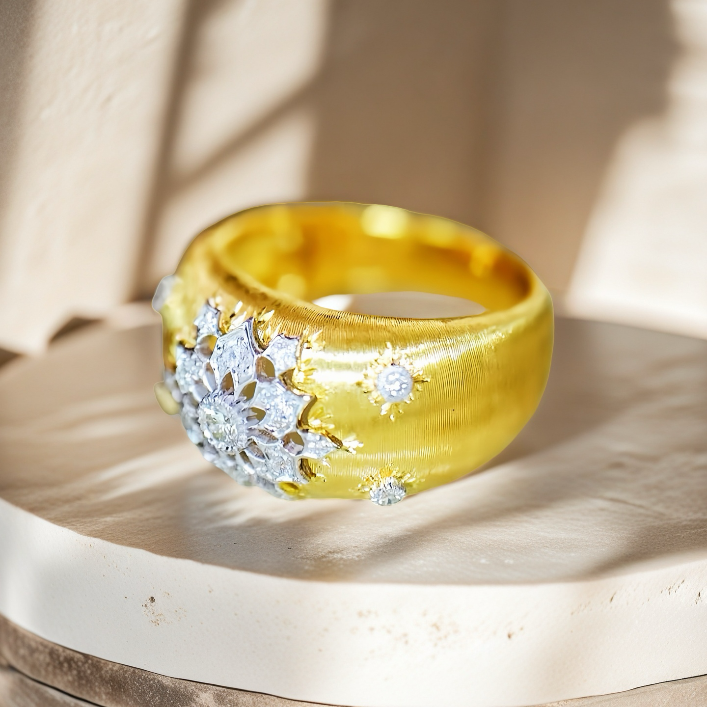 Rigato Engrave Vintage 18k Gold Diamond Ring (Item No. VT030)