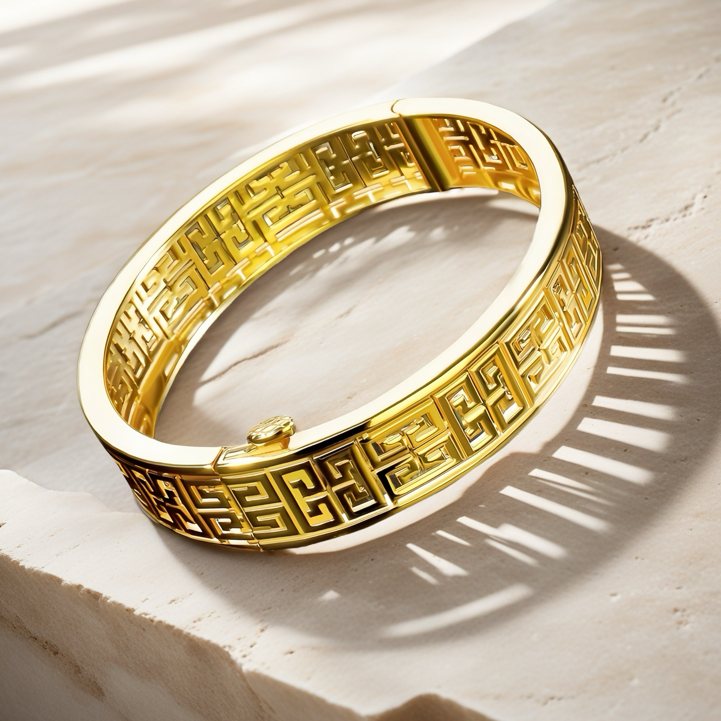 Greek Key Hollow Sterling Silver/9k/14k/18k Gold Bangle(Item No. GB0019)