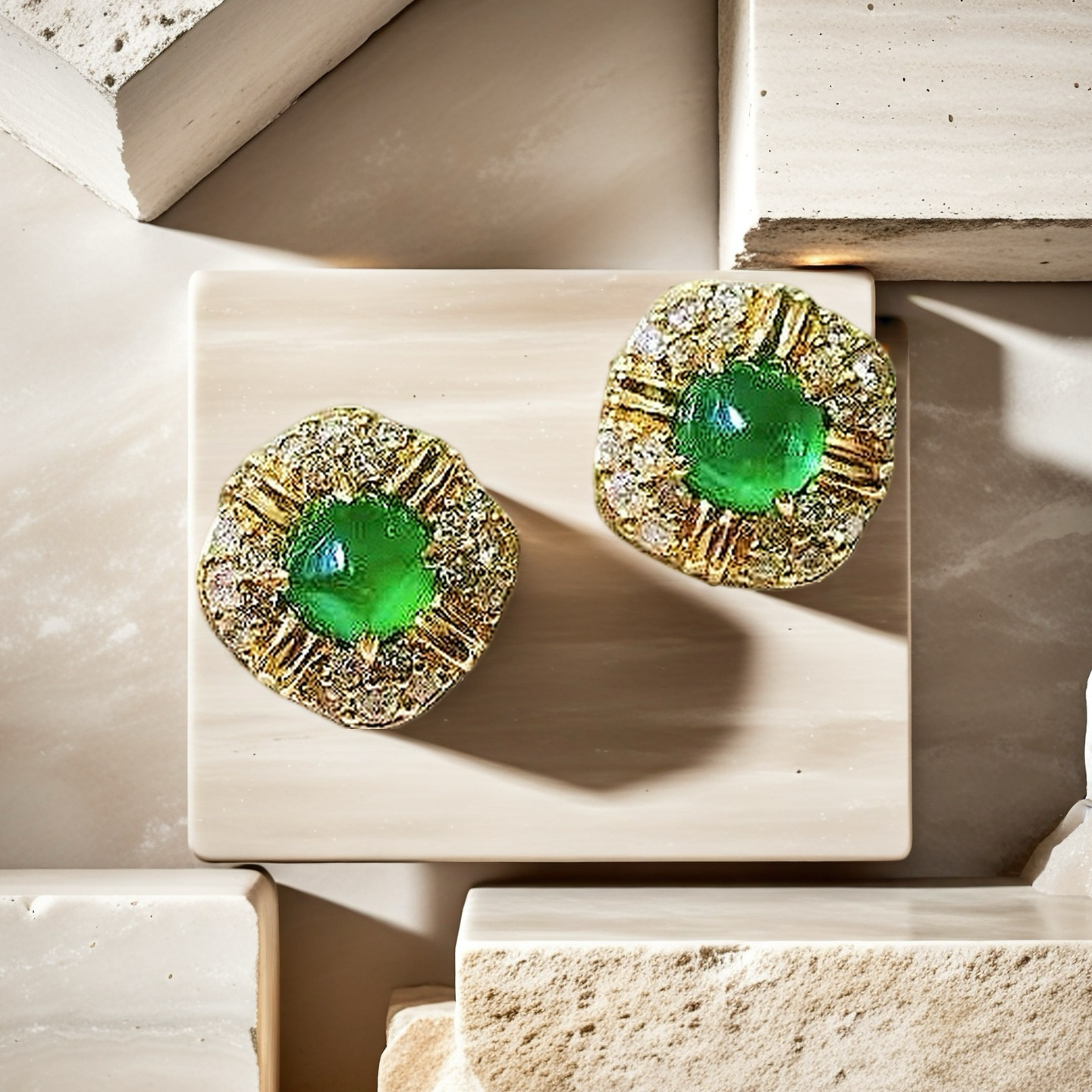 Vintage 18k Gold Diamond Emerald Earring (Item No. VT057)