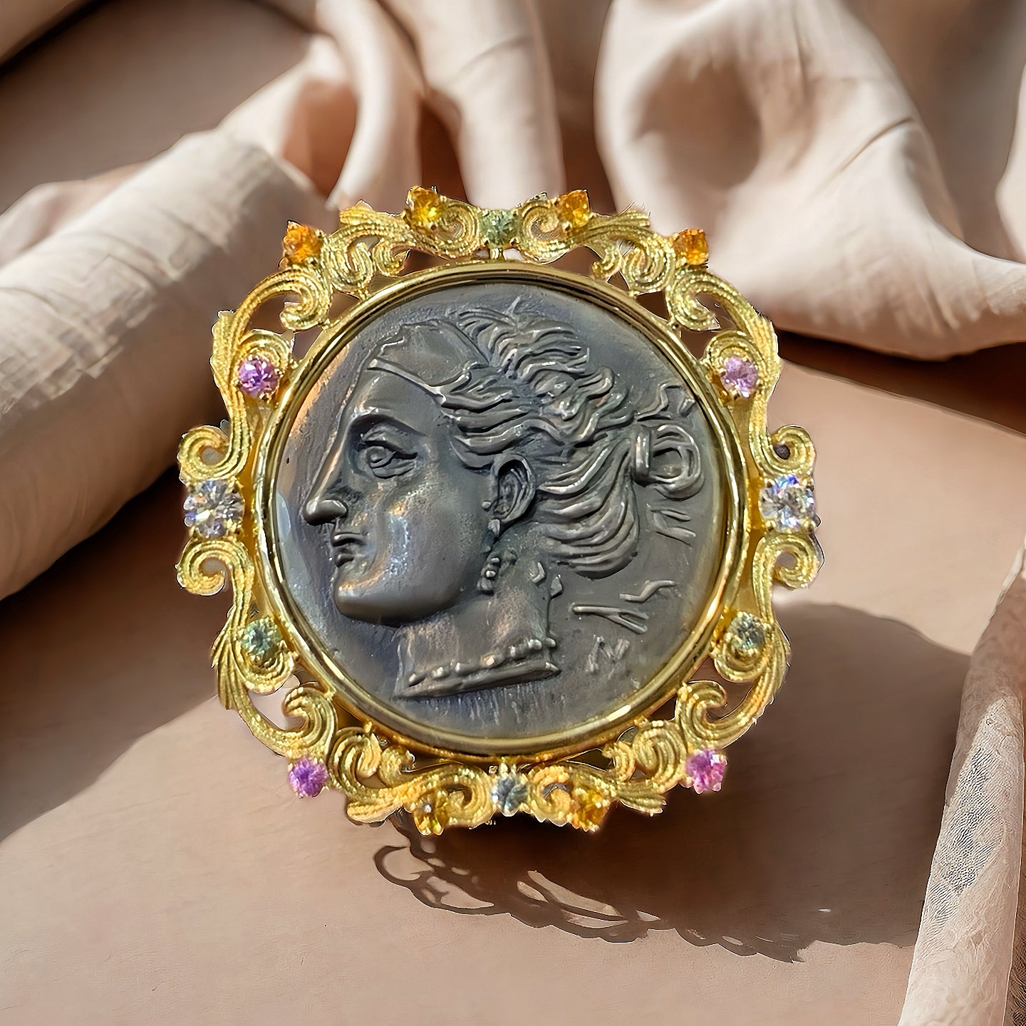 Aphrodite Ancient Greek Coin Medallion 18K Gold Bracelet (Item No. COIN085)