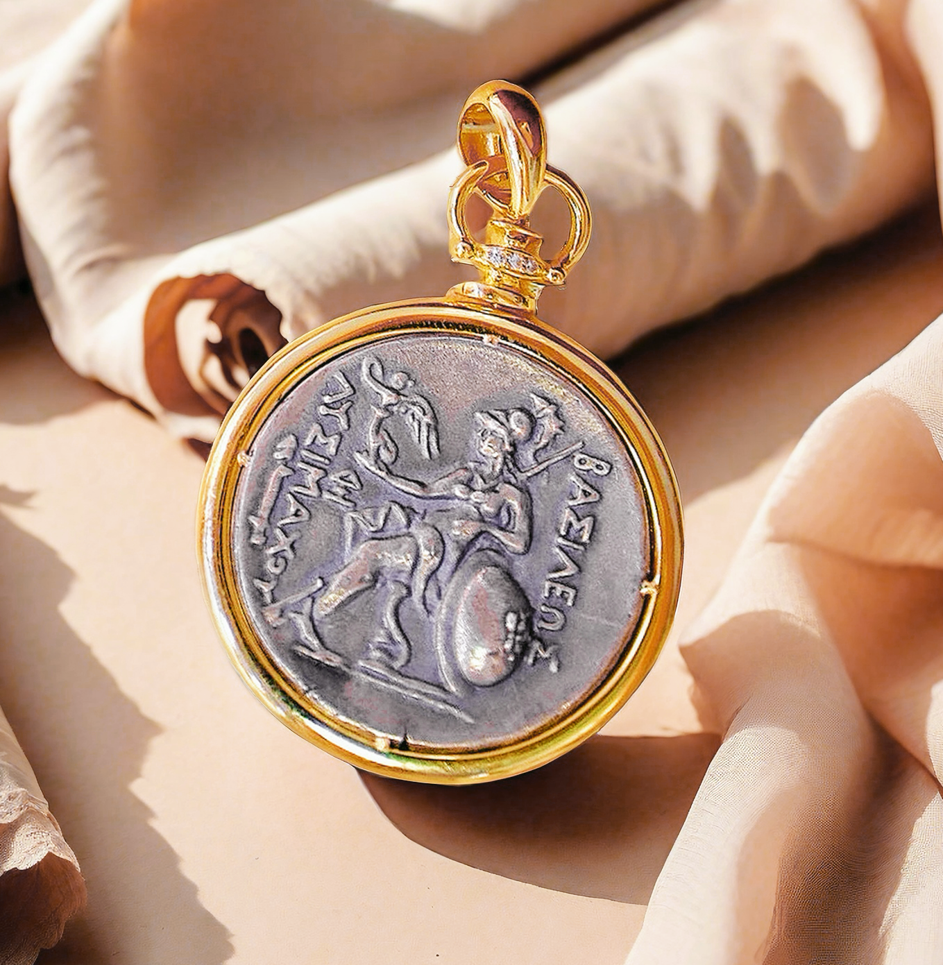 Alexander the Great's Horns of Ammon Greek Ancient Coin Medallion 18K Gold Pendant (Item No. COIN023)