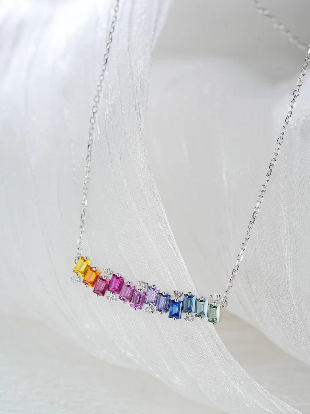 Rainbow Sapphire 18k Gold Necklace Set (Item No. SA099)