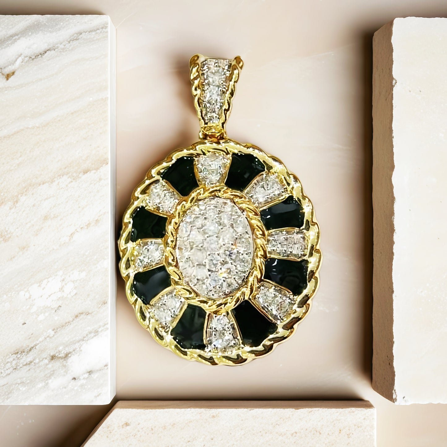 Vintage Black Enamel 18k Gold Diamond Pendant (Item No. VT241)