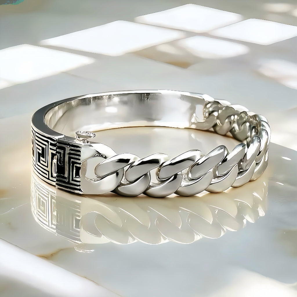 Greek Key Enamel Silver Bracelet Chain (Item No. TDBS0004)