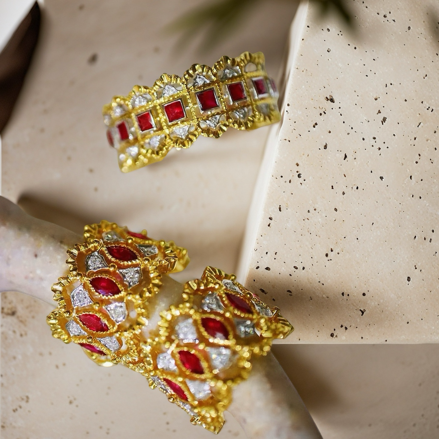 Vintage 18k Gold Diamond Ruby Earring (Item No. VT051)