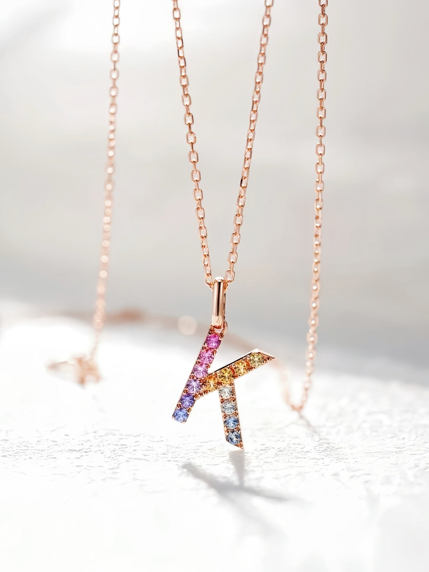 Alphabet Rainbow Sapphire 18K Gold Pendant (Item No. SA055)