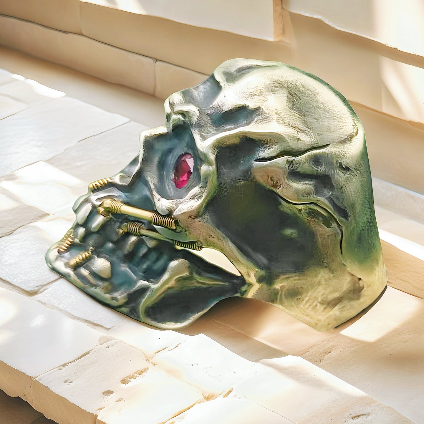 Dental Ruby Eyes Skull Silver Ring (Item No. R0088-1)