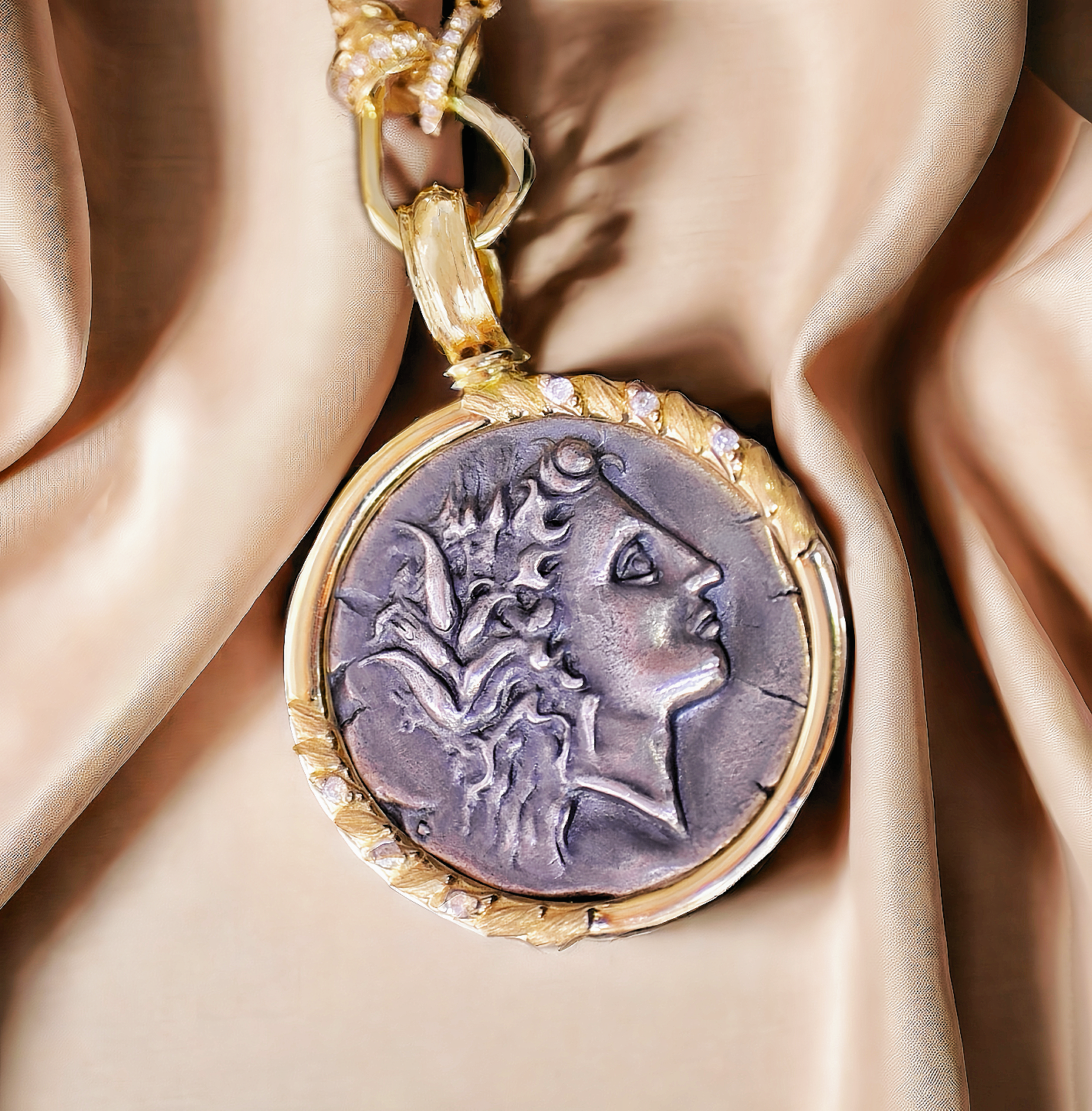 Demeter Ancient Greek Coin Medallion 18K Gold Pendant (Item No. COIN080)