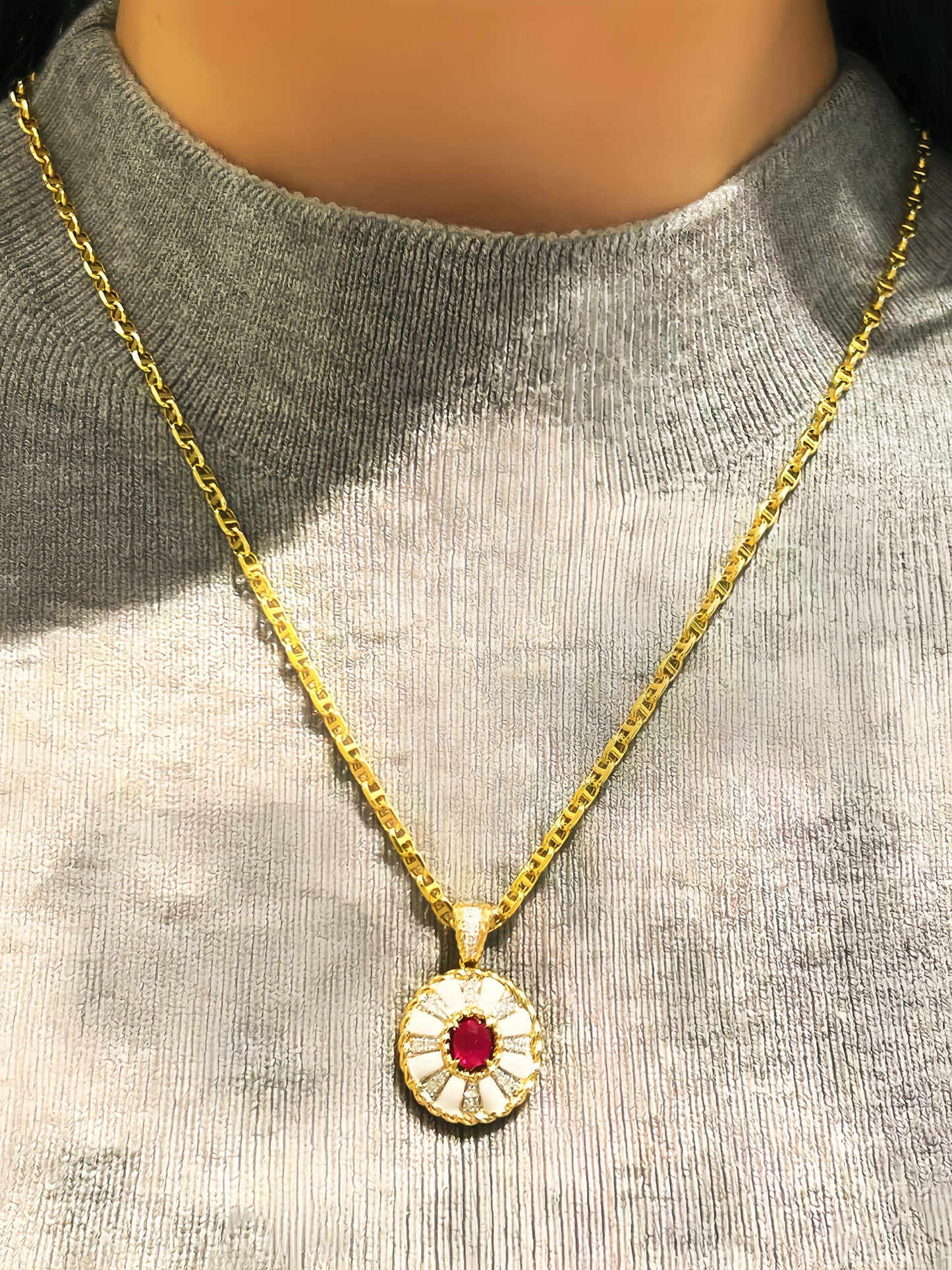Enamel 18k Gold Diamond Ruby Pendant (Item No. VT 295)