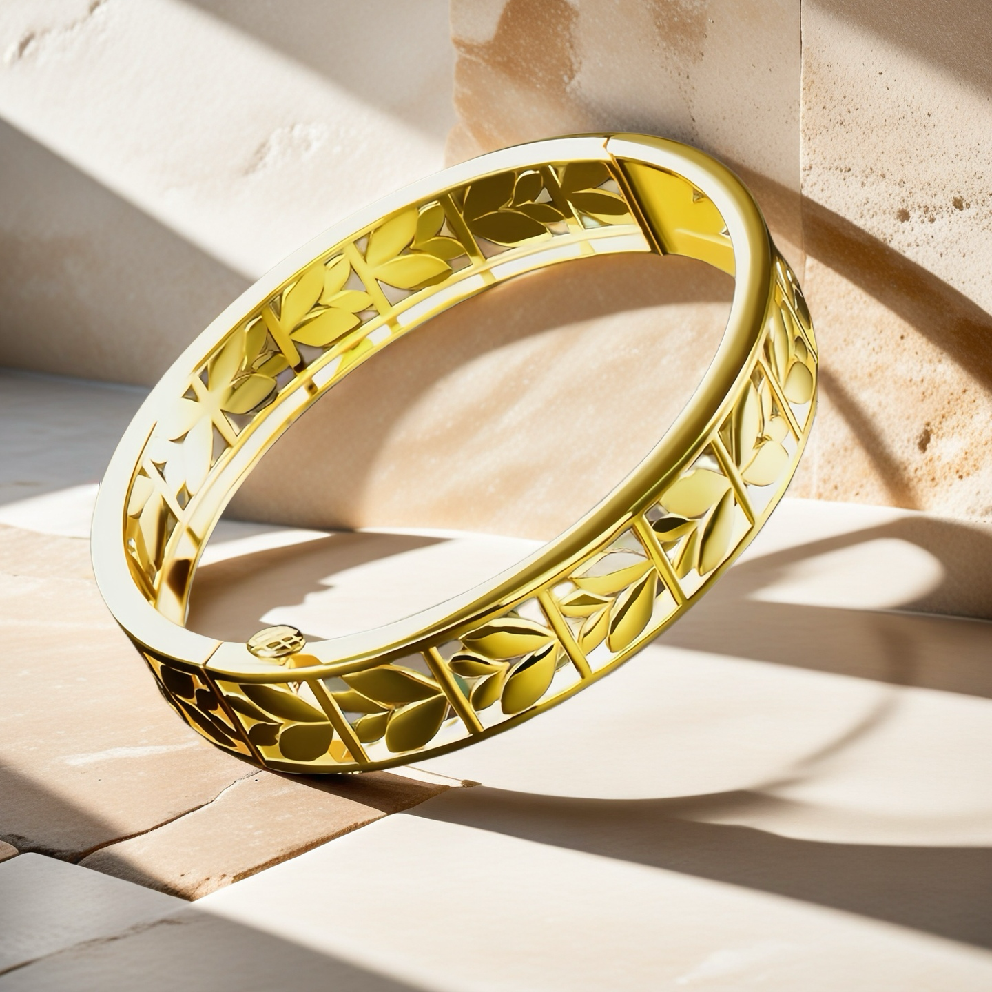 Greek Key Hollow Leaf Sterling Silver/9k/14k/18k Gold Bangle(Item No. GB0017)