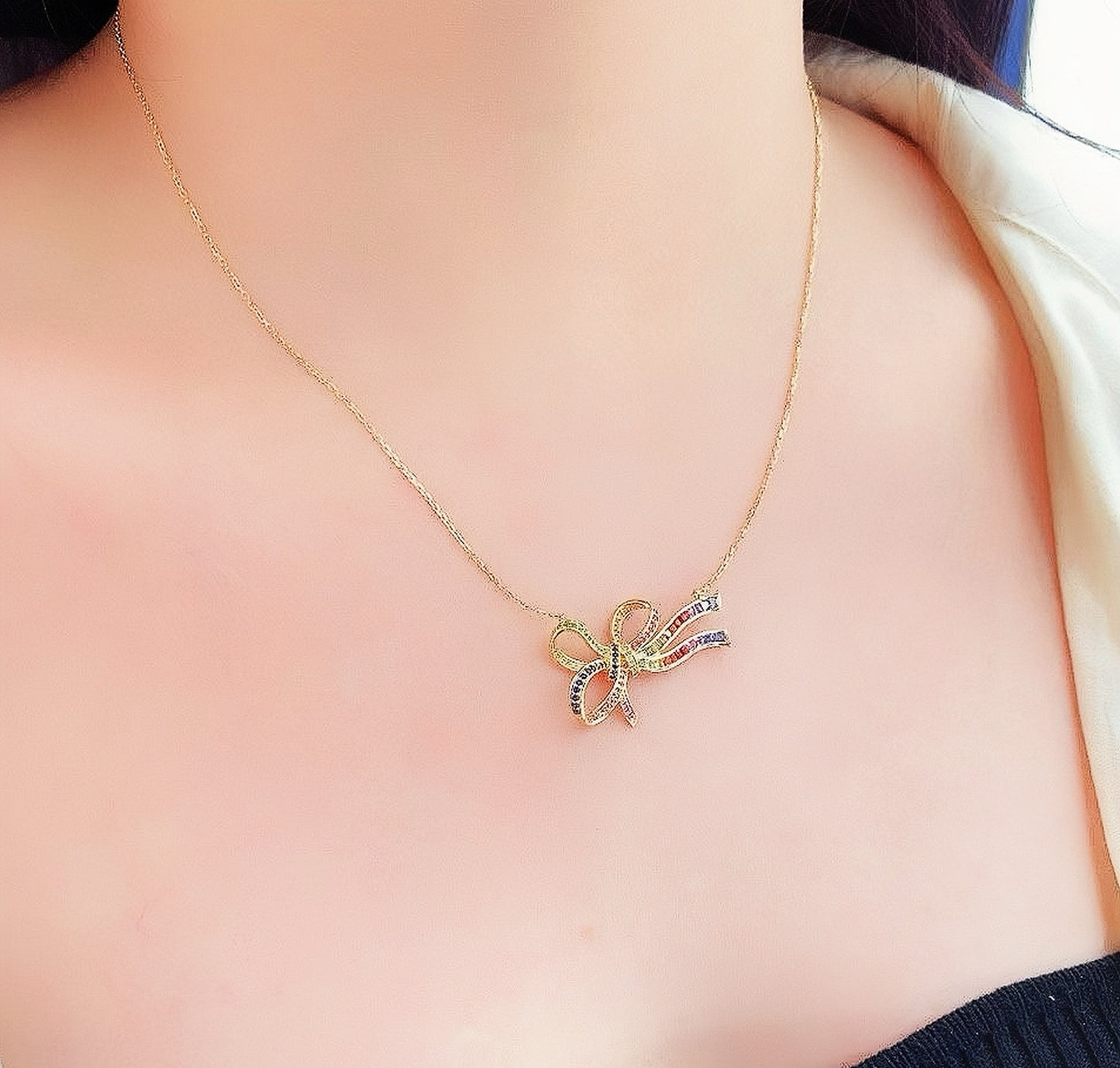 Rainbow Bow 18k Gold Sapphire Pendant (Item No. VT103)