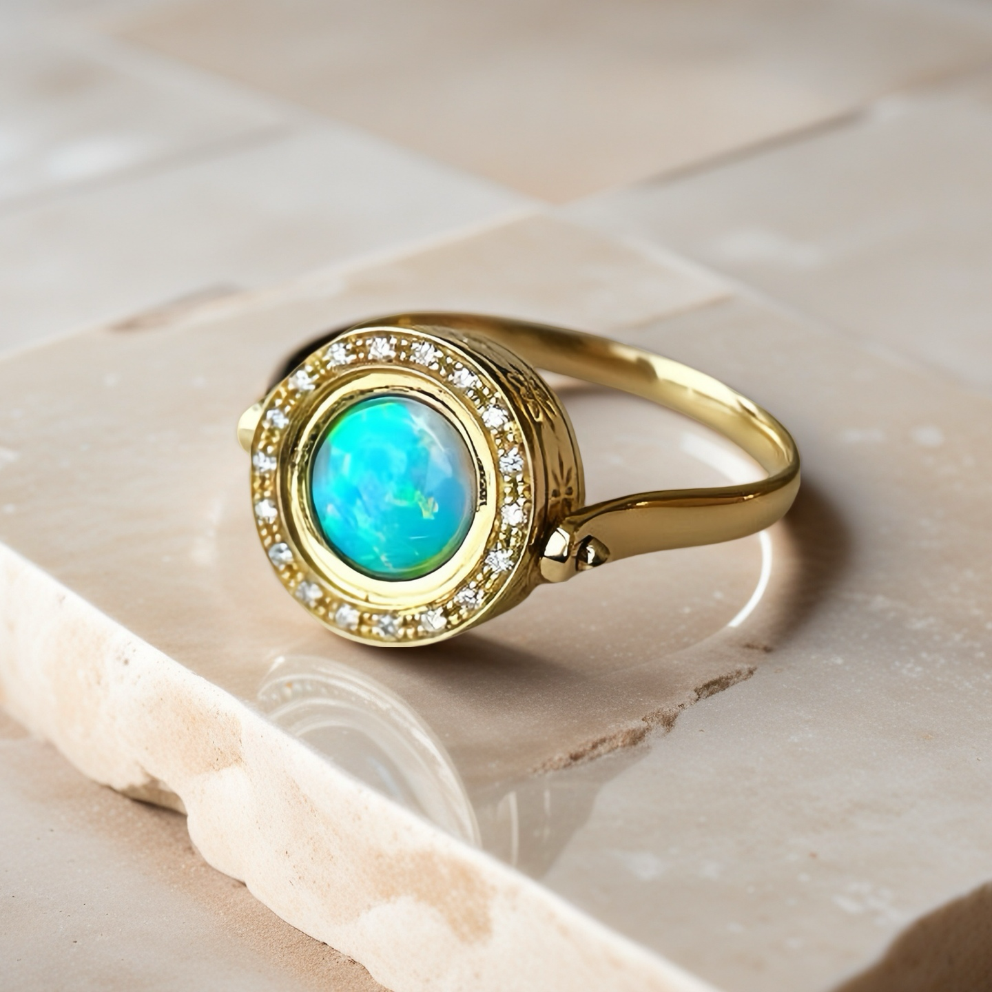 Athena Opal 18k Gold Diamond Ring (Item No. VT038)