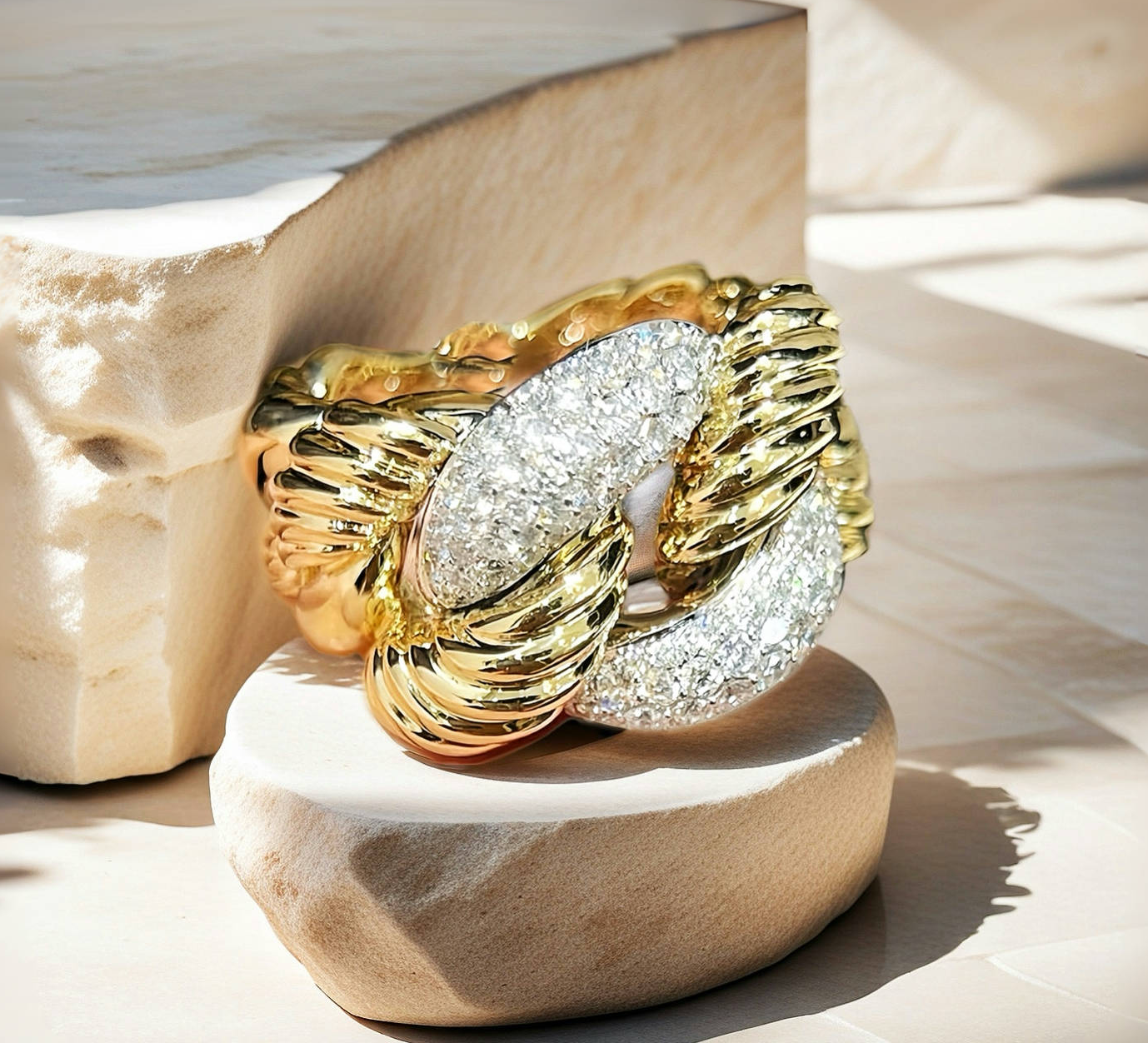 Large Vintage Cuban 18k Gold Diamond Ring (Item No. VT007)