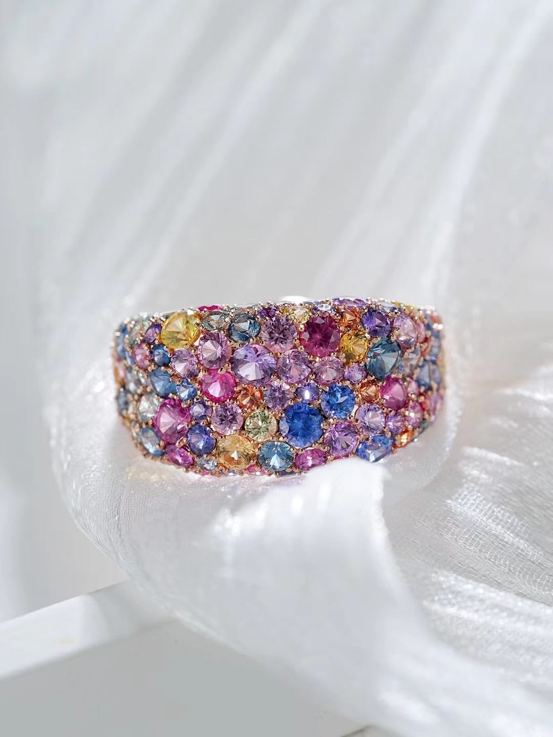 Monet's Garden Rainbow Sapphire 18k Gold Ring (Item No. SA053)