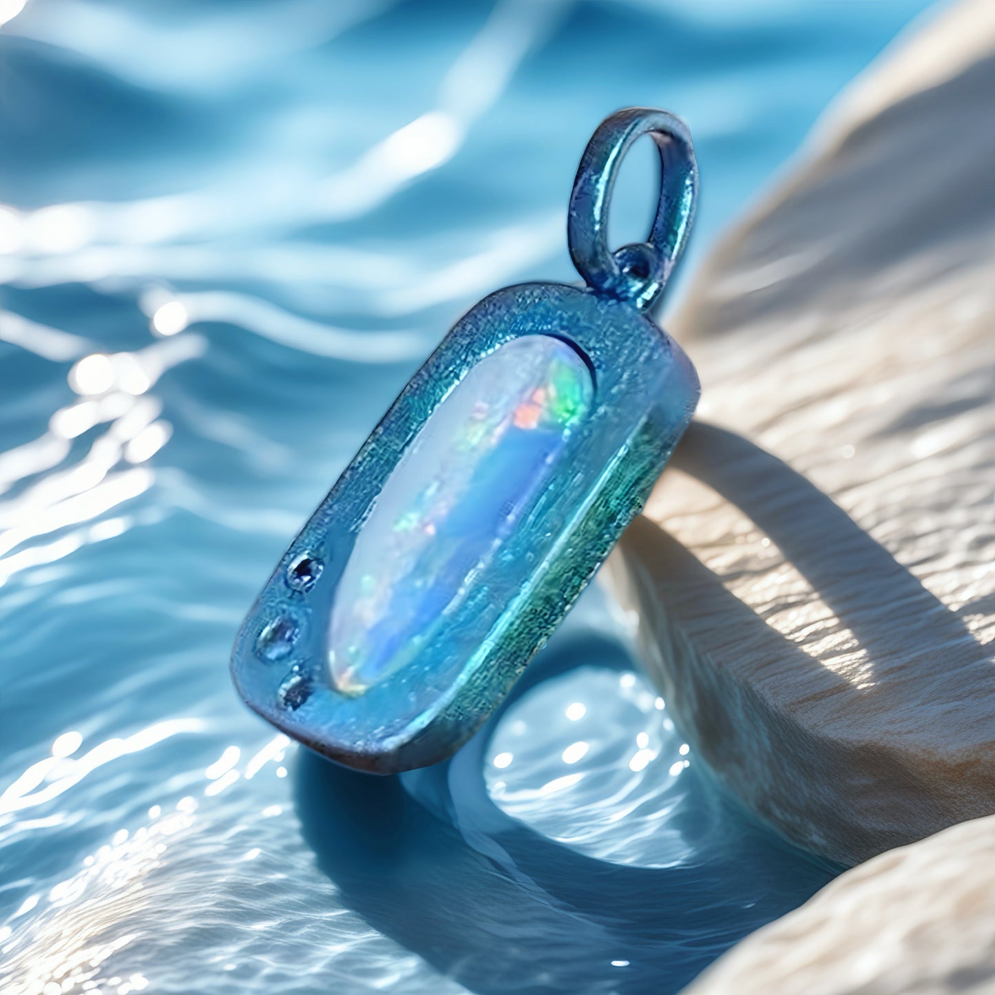 Anodized Titanium Ocean Blue Opal Pendant (Item No. TA005)