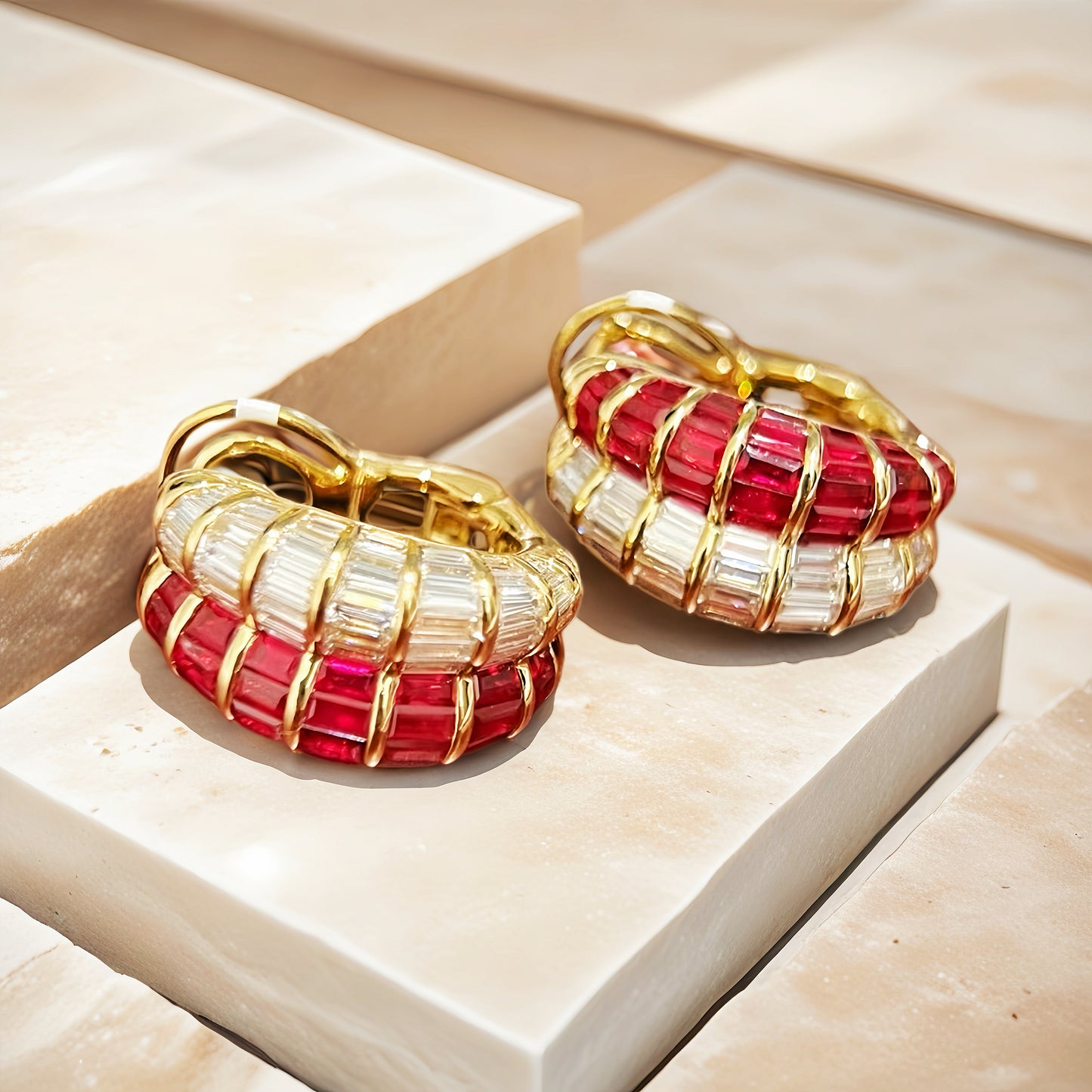 Vintage 18k Gold Diamond Ruby Earring (Item No. VT239)