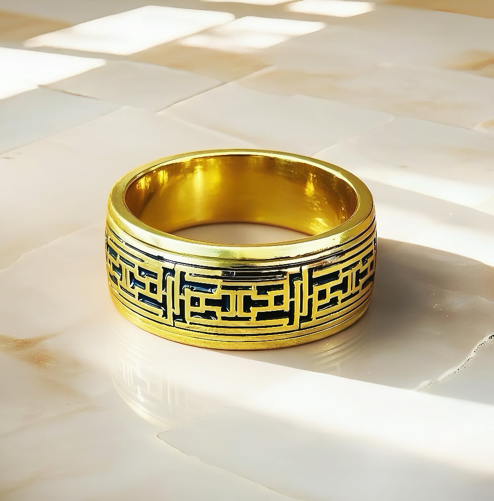 Rotatable Enamel Greek Key 9k/14k/18k Gold Ring (Item No. GR0003)