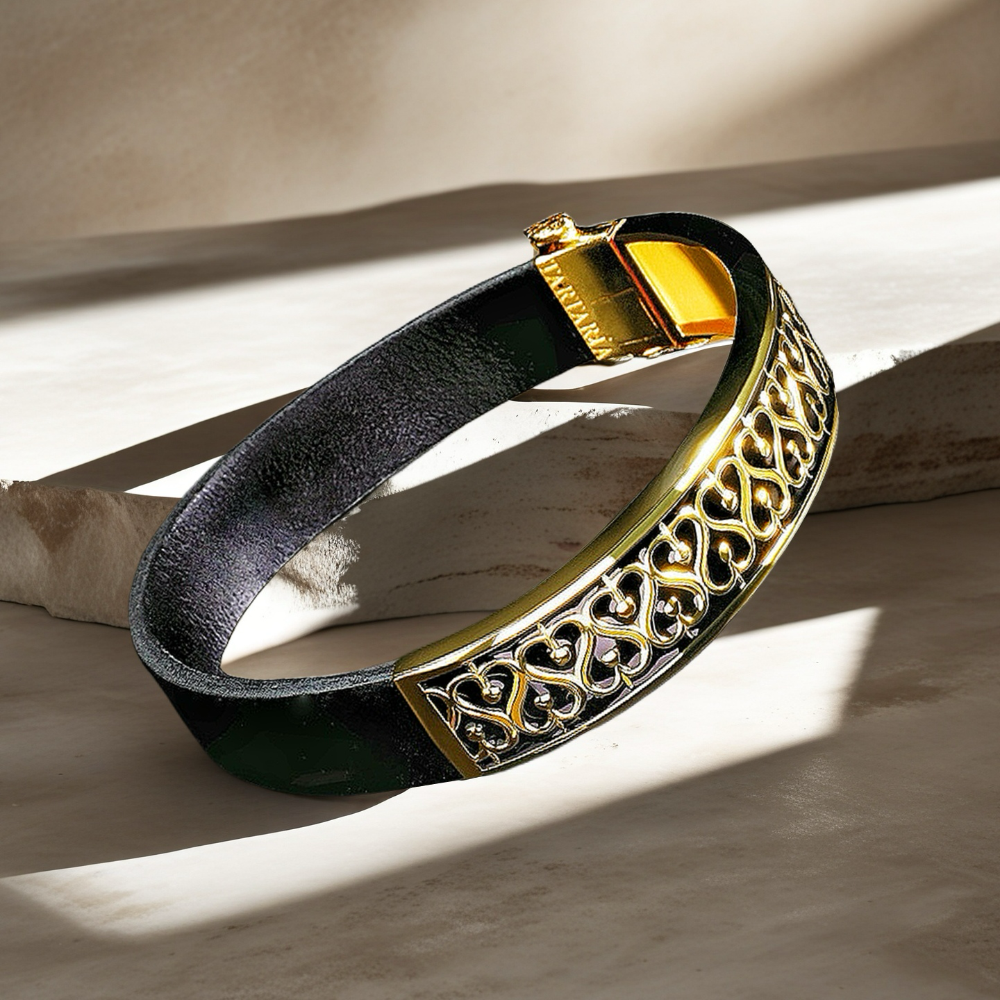 Greek Key Sterling Silver/9k/14k/18k Enamel Leather Gold Bangle(Item No. GB0009)