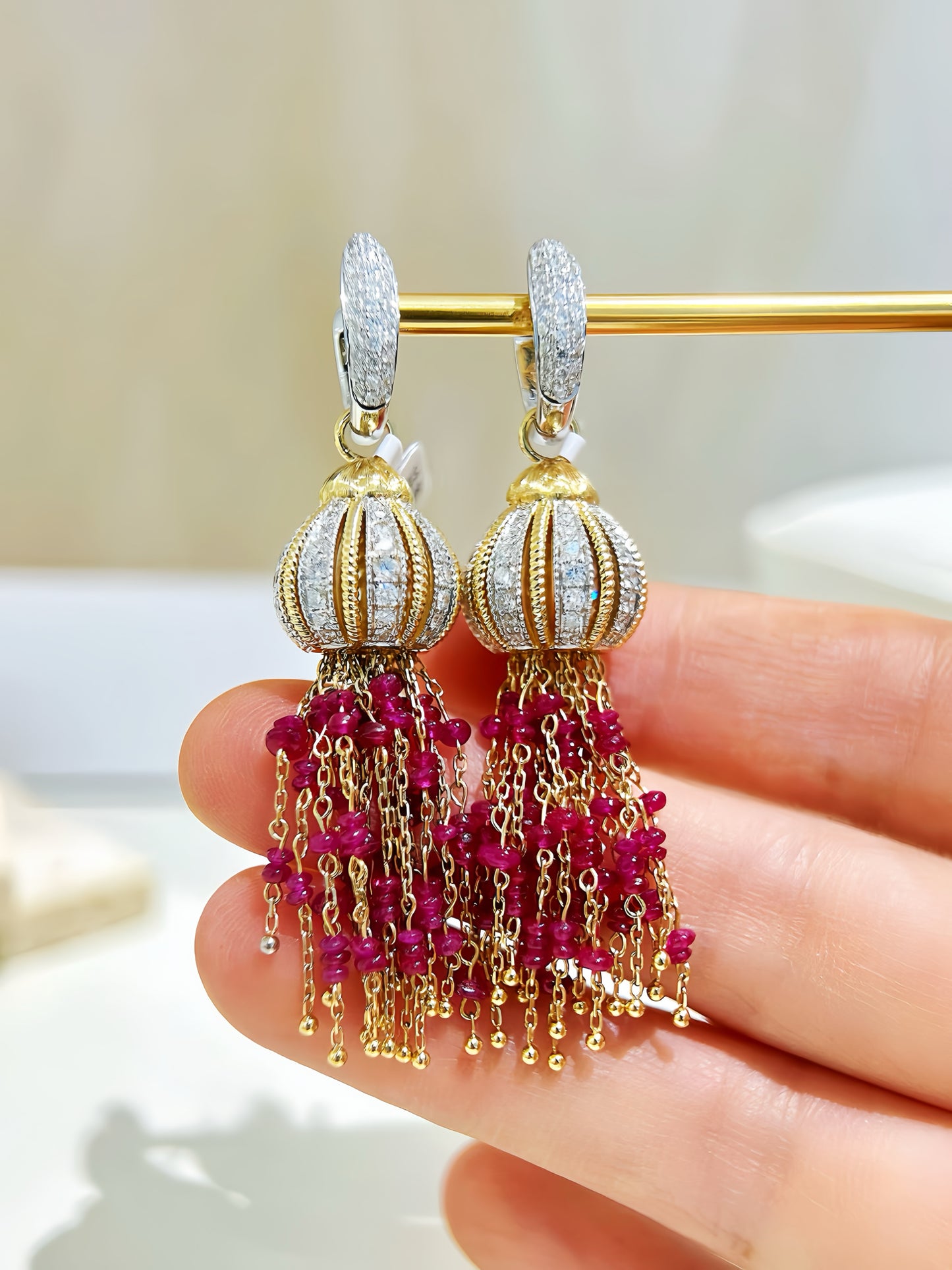 Grape 18k Gold Diamond Ruby Earring (Item No. VT377)