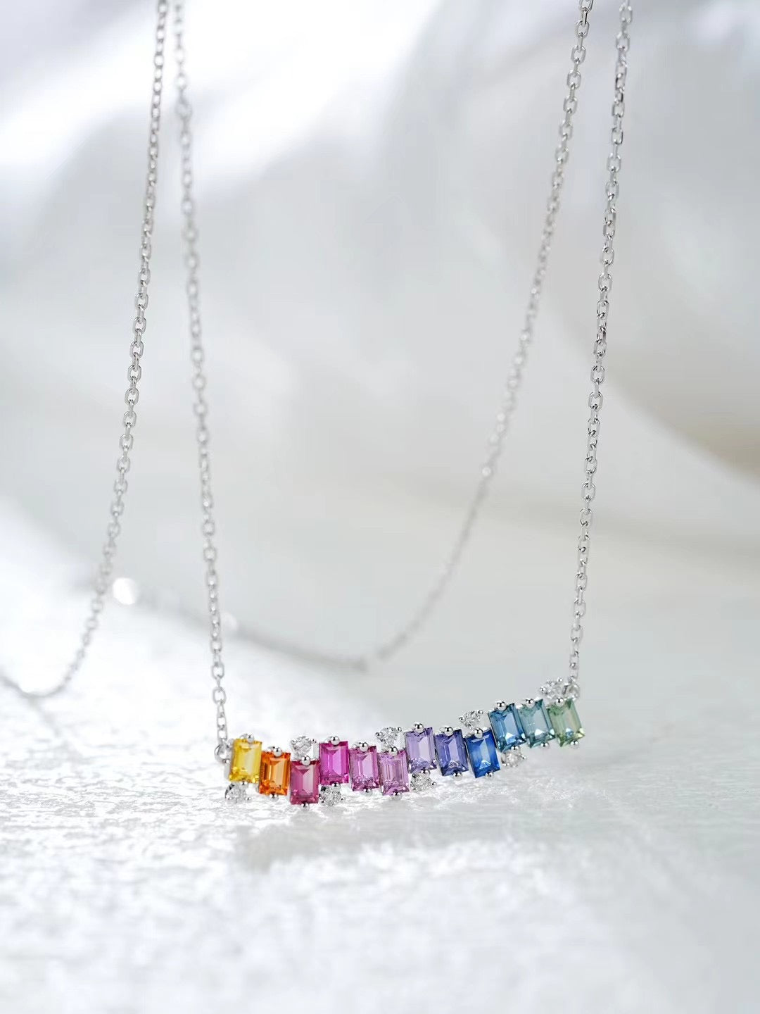Rainbow Sapphire 18k Gold Necklace Set (Item No. SA099)