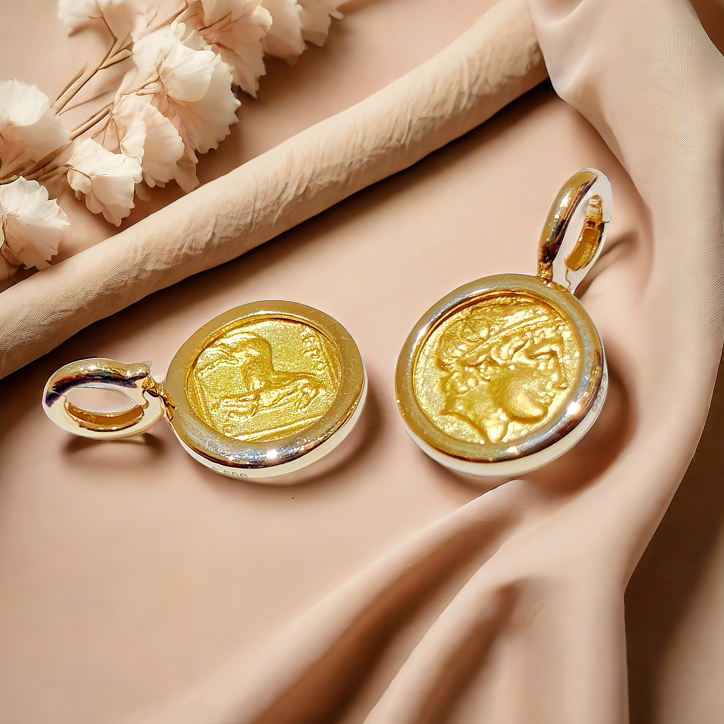 Apollo Ancient Greek Coin Medallion 18k 24k Gold Pendant (Item No. COIN065)