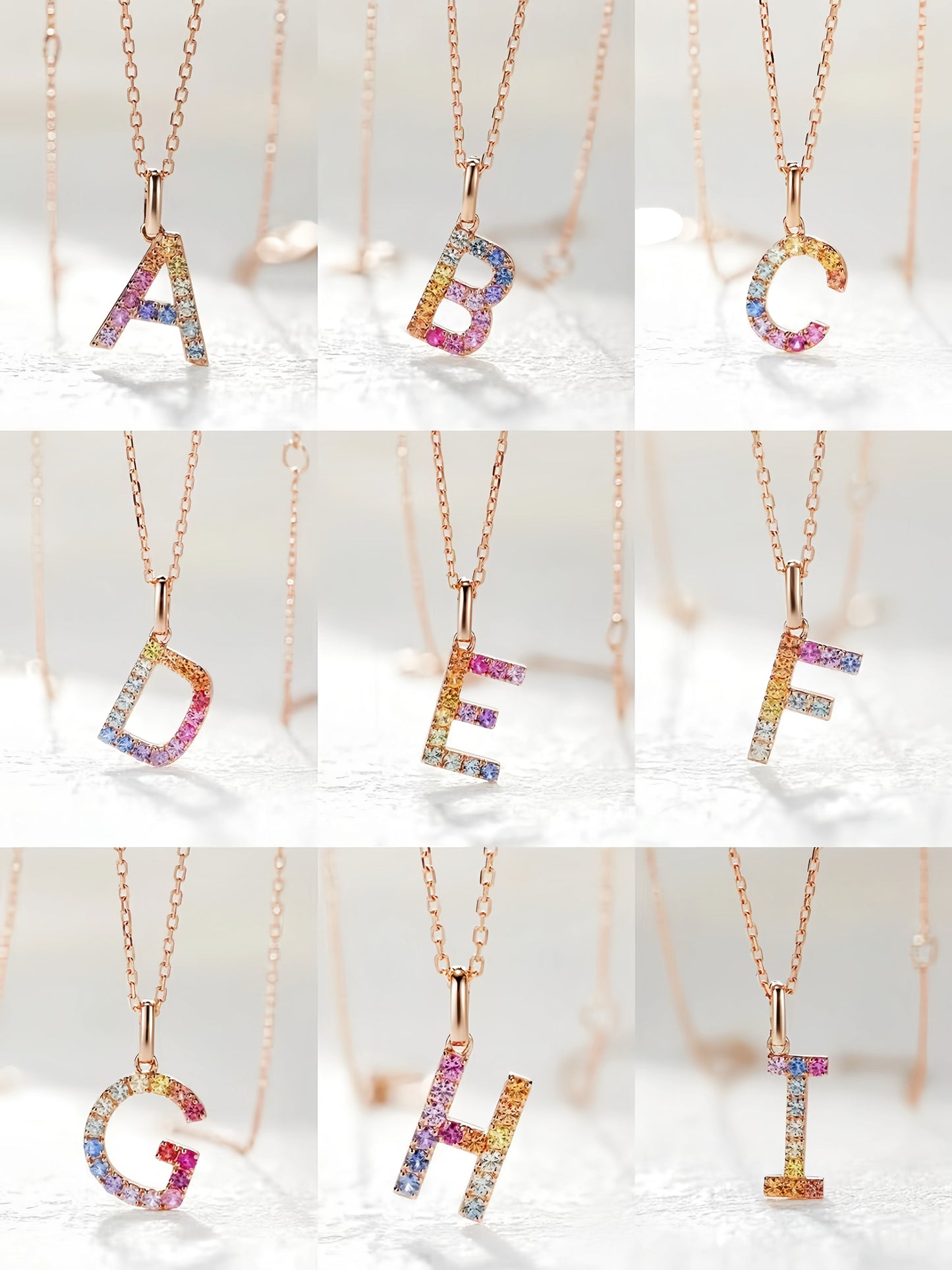 Alphabet Rainbow Sapphire 18K Gold Pendant (Item No. SA055)