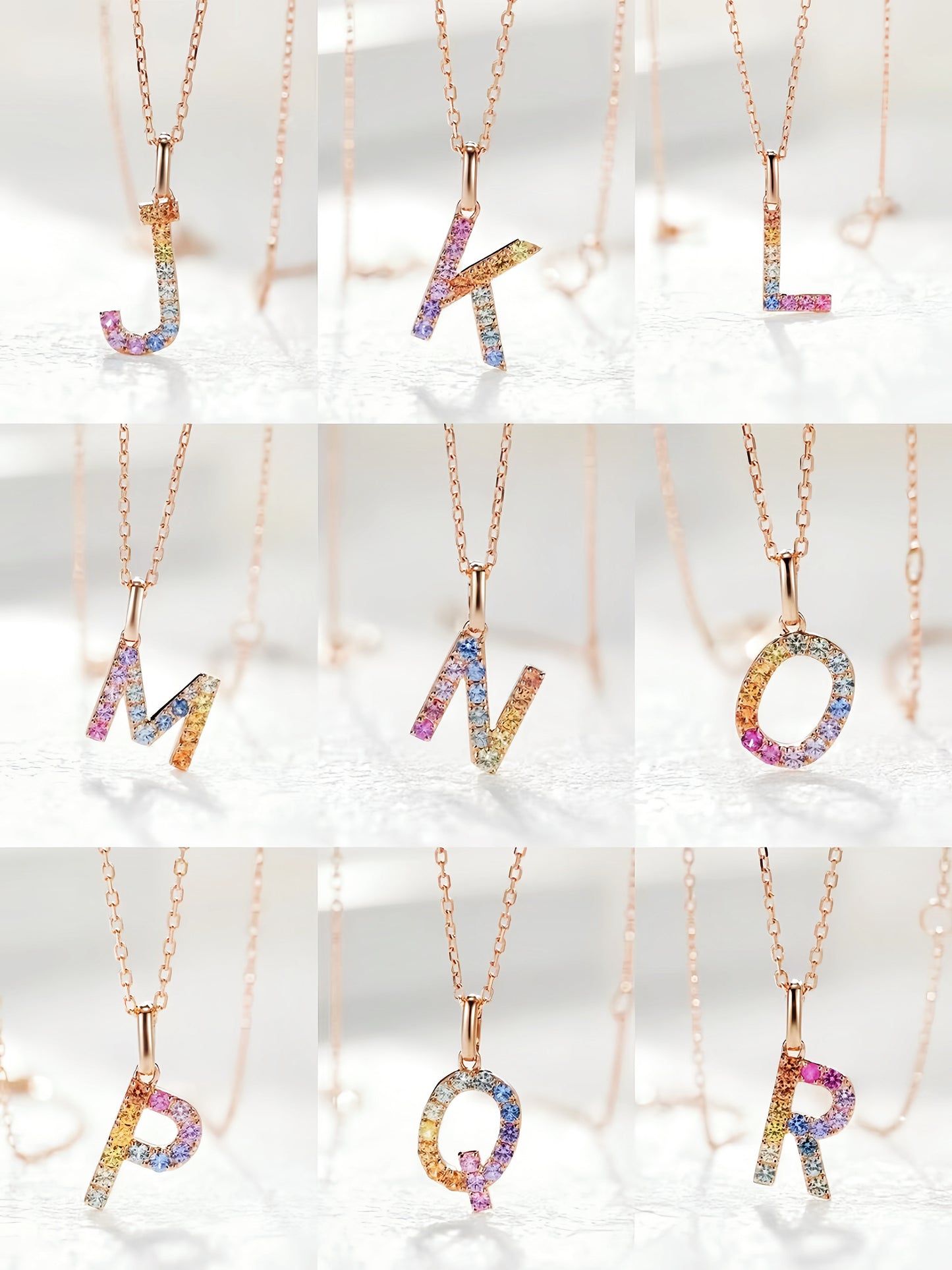 Alphabet Rainbow Sapphire 18K Gold Pendant (Item No. SA055)