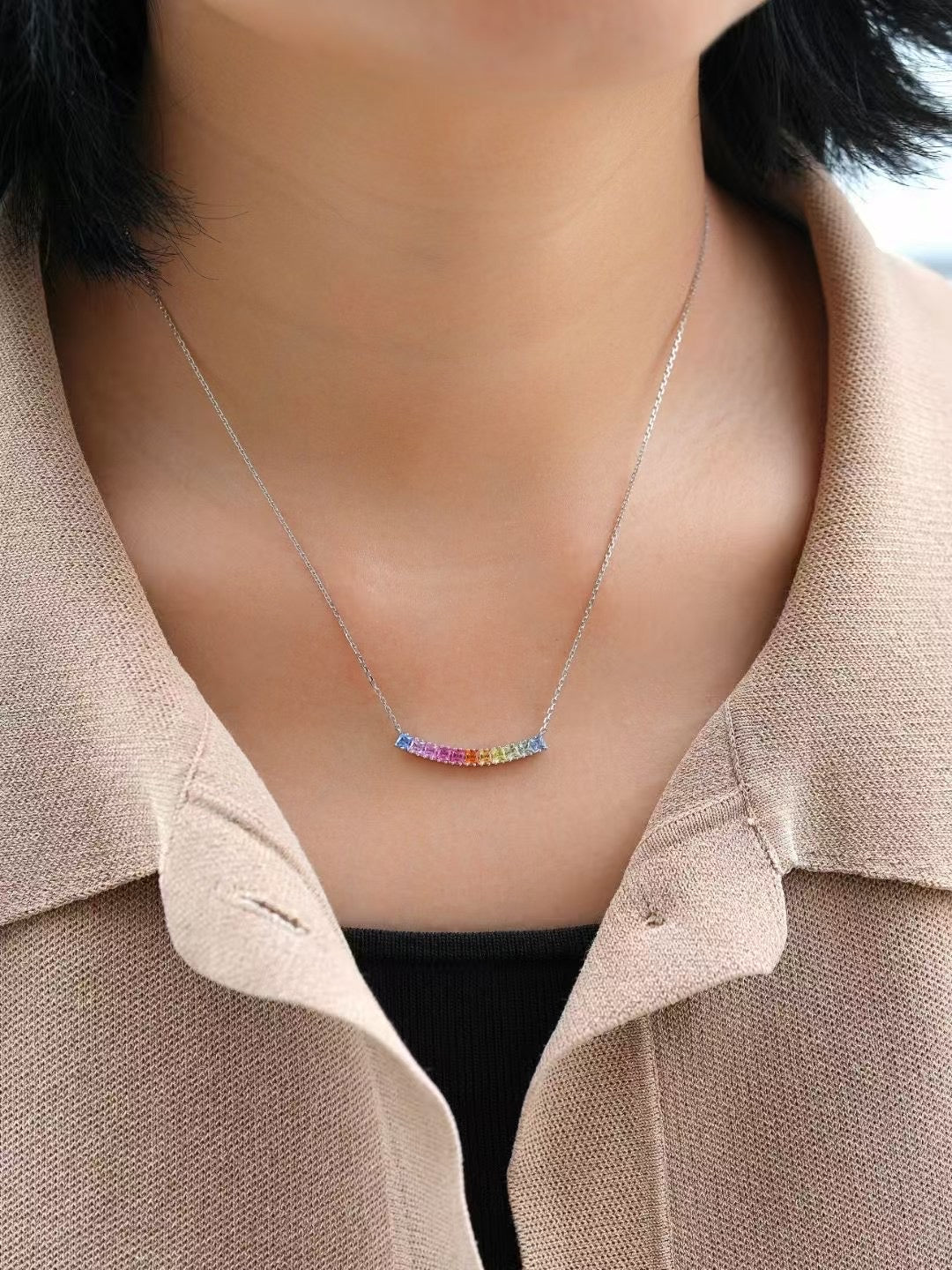 Rainbow Sapphire 18k Gold Pendant Necklace Set(Item No. SA121)