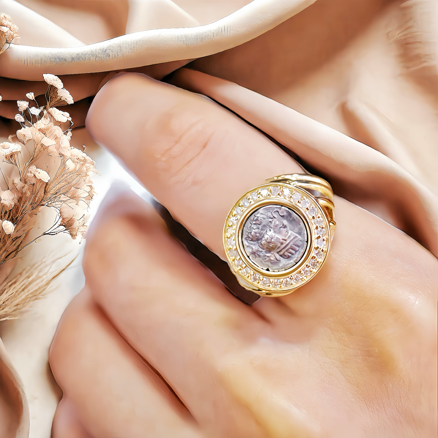 Parthian Emperor Ancient Coin Medallion 18K Gold Ring (Item No. COIN053)