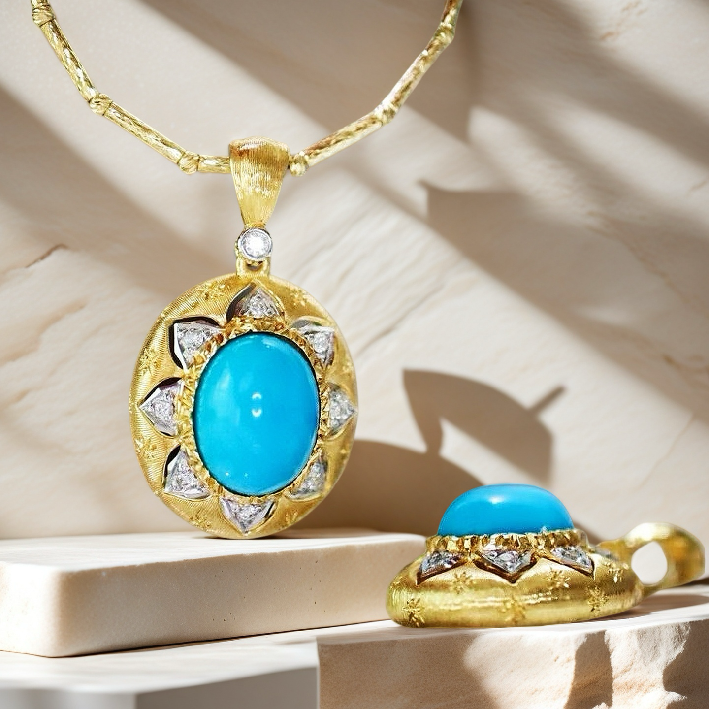 Vintage Turquoise 18k Gold Diamond Pendant (Item No. VT090)