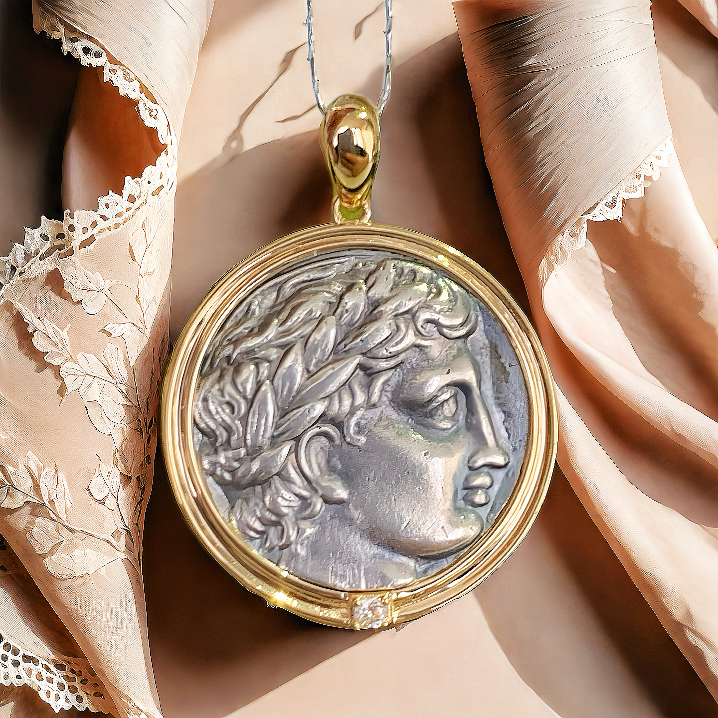 Apollo God of the Sun Ancient Greek Coin Medallion 18K Gold Pendant (Item No. COIN032)