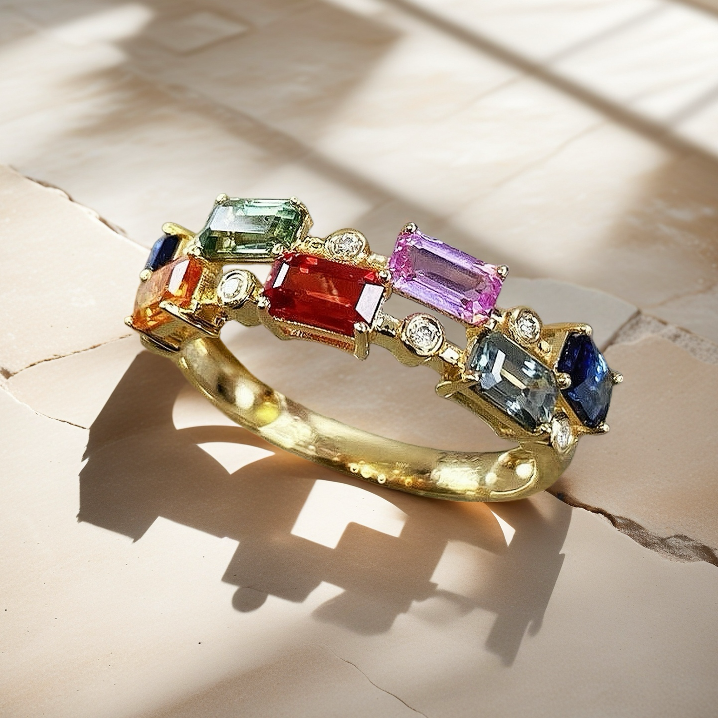 Vintage 18k Gold Rainbow Sapphire Ring (Item No. VT033)