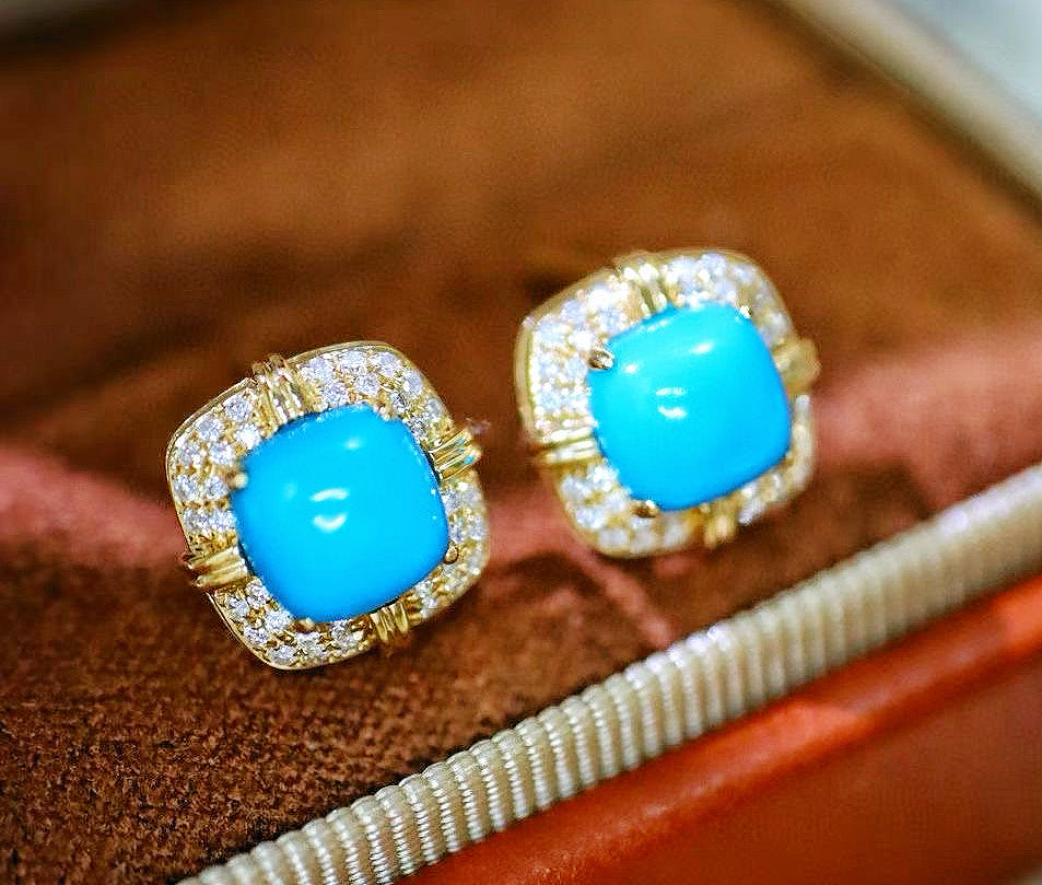 Vintage Turquoise 18k Gold Diamond Earring (Item No. VT053)