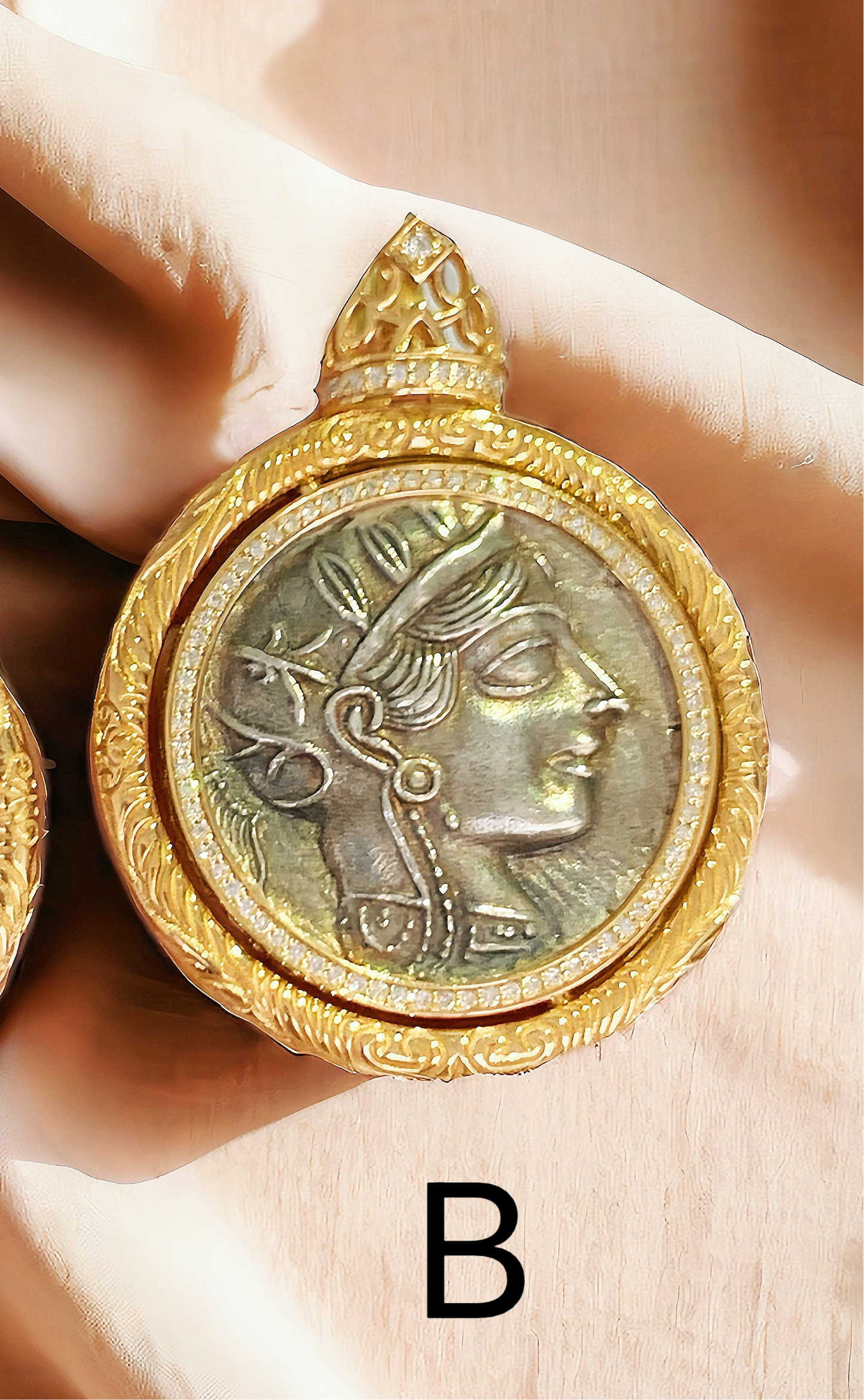 Athena Owl Ancient Greek Coin Medallion 18k Gold Pendant (Item No. COIN006)