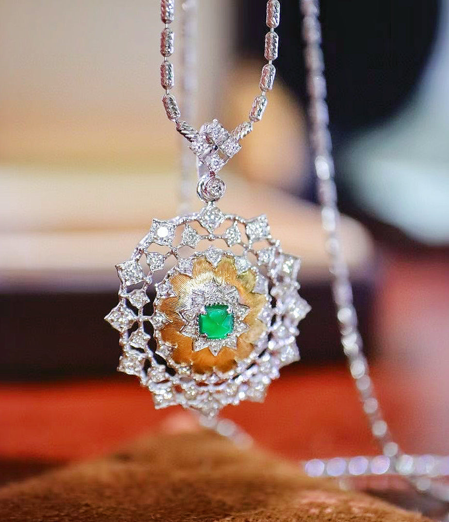 Vintage 18k Gold Diamond Emerald Pendant (Item No. VT092)