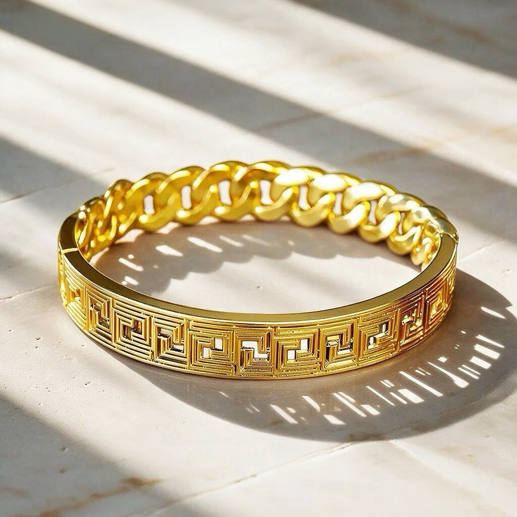 Greek Key Hollow Greek Key 9k/14k/18k Bracelet Chain (Item No. TDBG0003)