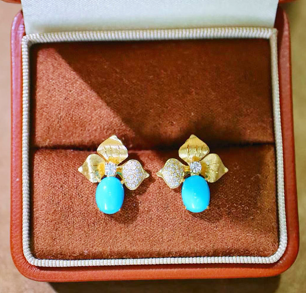Vintage Turquoise 18k Gold Diamond Earring (Item No. VT054)