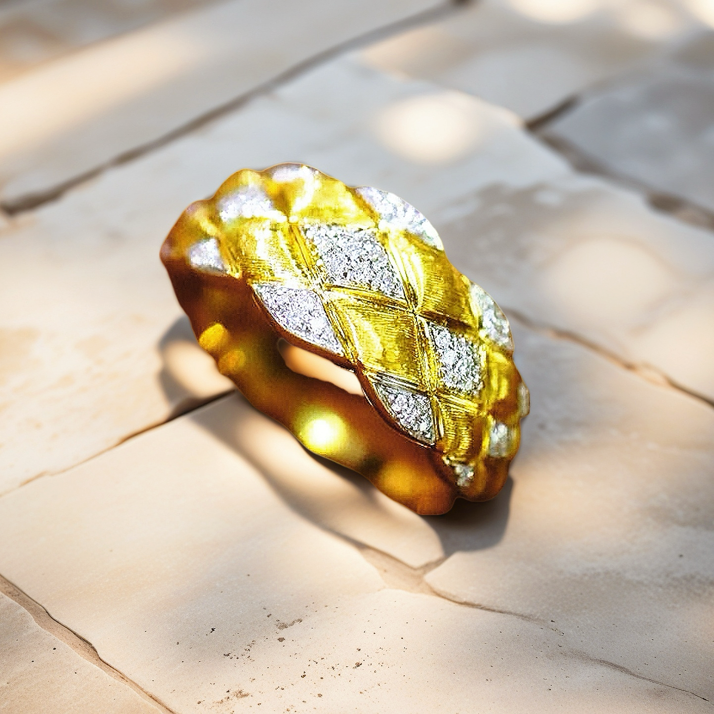 Vintage Rigato Engrave 18k Gold Diamond Ring (Item No. VT025)