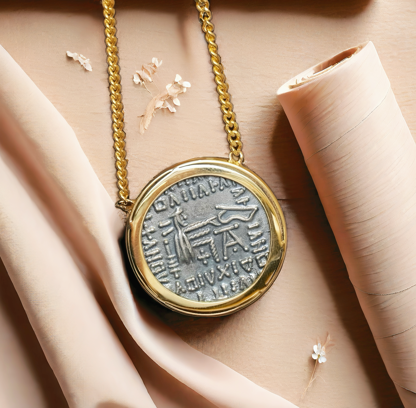 Parthian Emperor Ancient Greek Coin Medallion 18K Gold Pendant (Item No. COIN049)