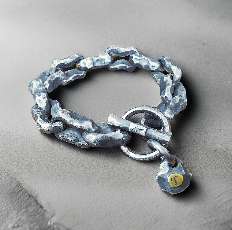 Heavy Metal Hammered Silver Bracelet Oxidized (Item No.B0608)