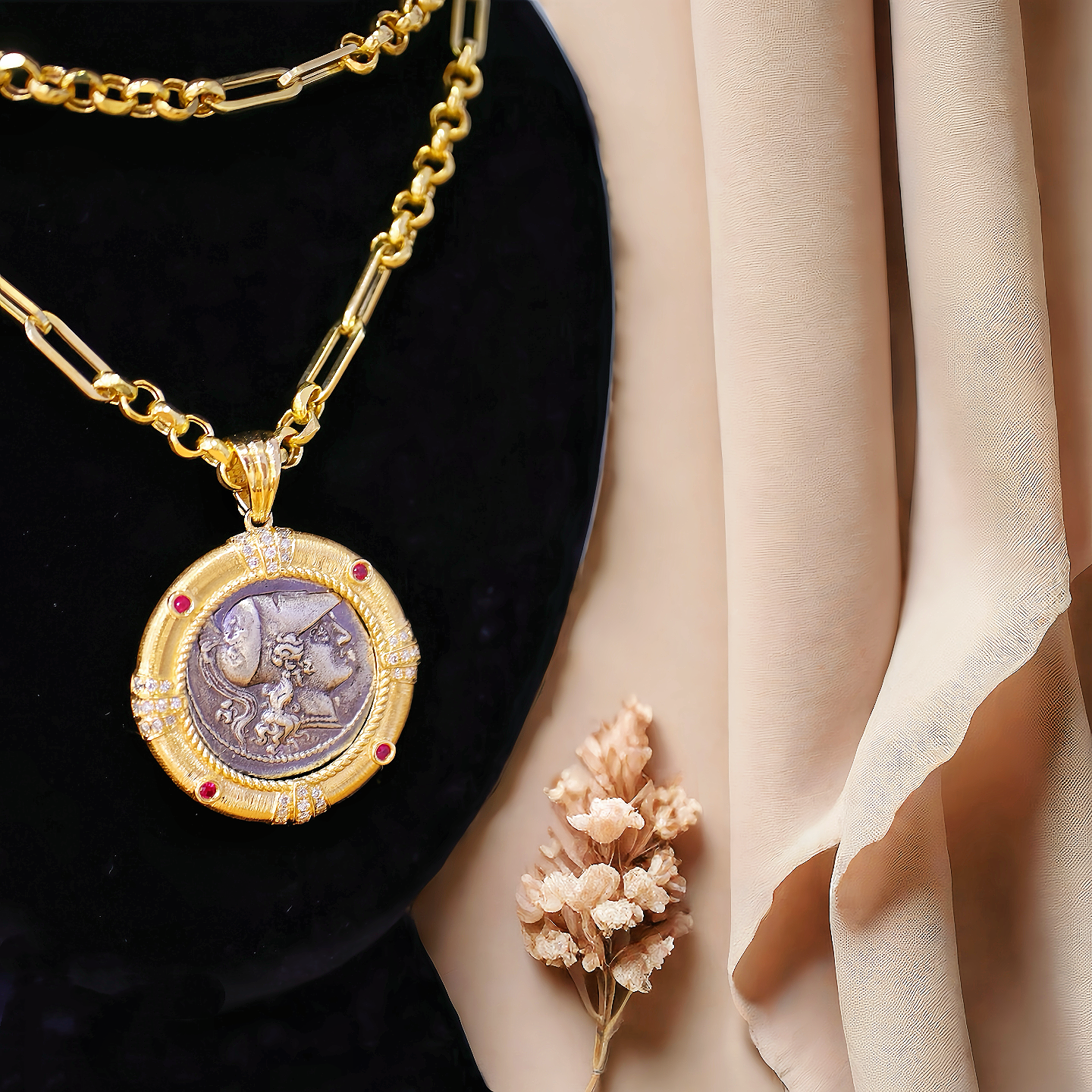 Athena Pegasus Ancient Greek Coin Medallion 18k Gold Pendant (Item No. COIN077)