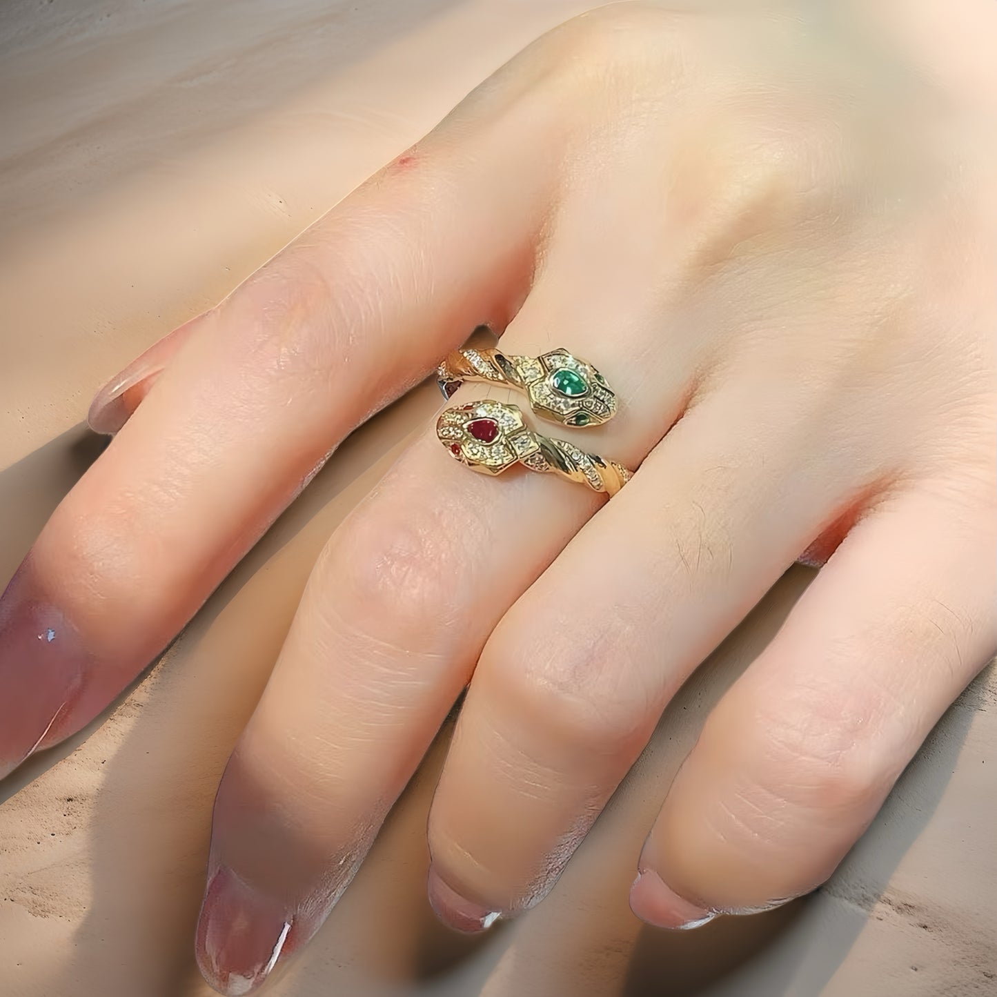 Snake 18k Gold Emerald Ruby Diamond Ring (Item No. VT179)